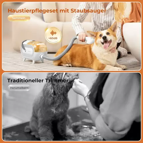 Katio Kadio Hundeschermaschine mit Tierhaar Staubsauger, Profi Haustierpflegeset mit 8 Tierpflegewerkzeugen Grau Katio Kadio Hundeschermaschine mit Tierhaar Staubsauger, Profi Haustierpflegeset mit 8 Tierpflegewerkzeugen Grau