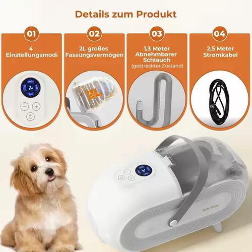 Katio Kadio Hundeschermaschine mit Tierhaar Staubsauger, Profi Haustierpflegeset mit 8 Tierpflegewerkzeugen Grau Katio Kadio Hundeschermaschine mit Tierhaar Staubsauger, Profi Haustierpflegeset mit 8 Tierpflegewerkzeugen Grau