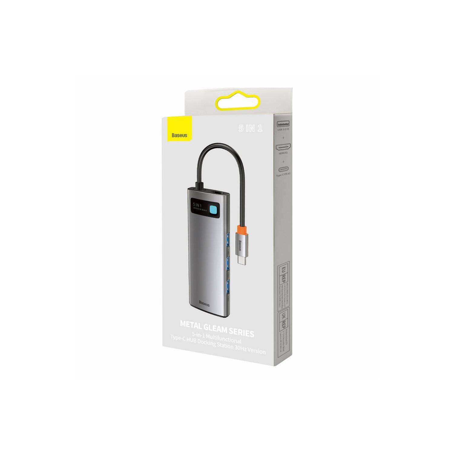 Baseus Metal Gleam Series 5-in-1 Multifunktionale Typ-C HUB Dockingstation Grau 30Hz Version Grau