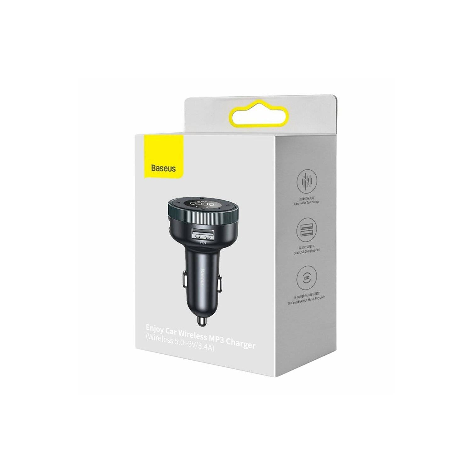 Baseus Enjoy FM Transmitter Autoladegerät LED 2x USB / 3,5mm Klinke kabellos MP3 Player Bluetooth 5.0 3.4A Schwarz