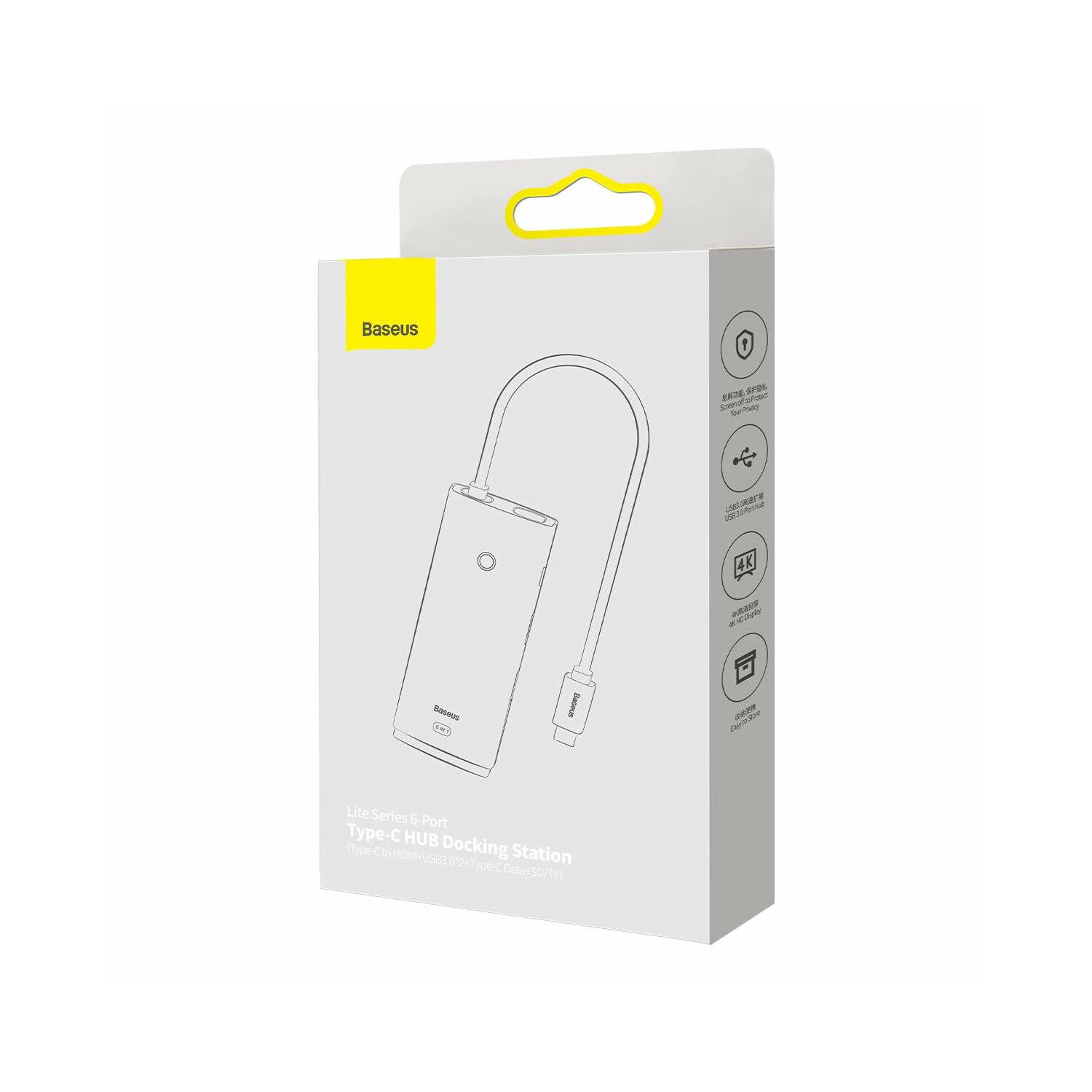 Baseus Lite Series multifunktionaler HUB USB Typ C - 2 x USB 3.0 / USB Typ C / HDMI 1,4 / SD / TF schwarz (WKQX050001)