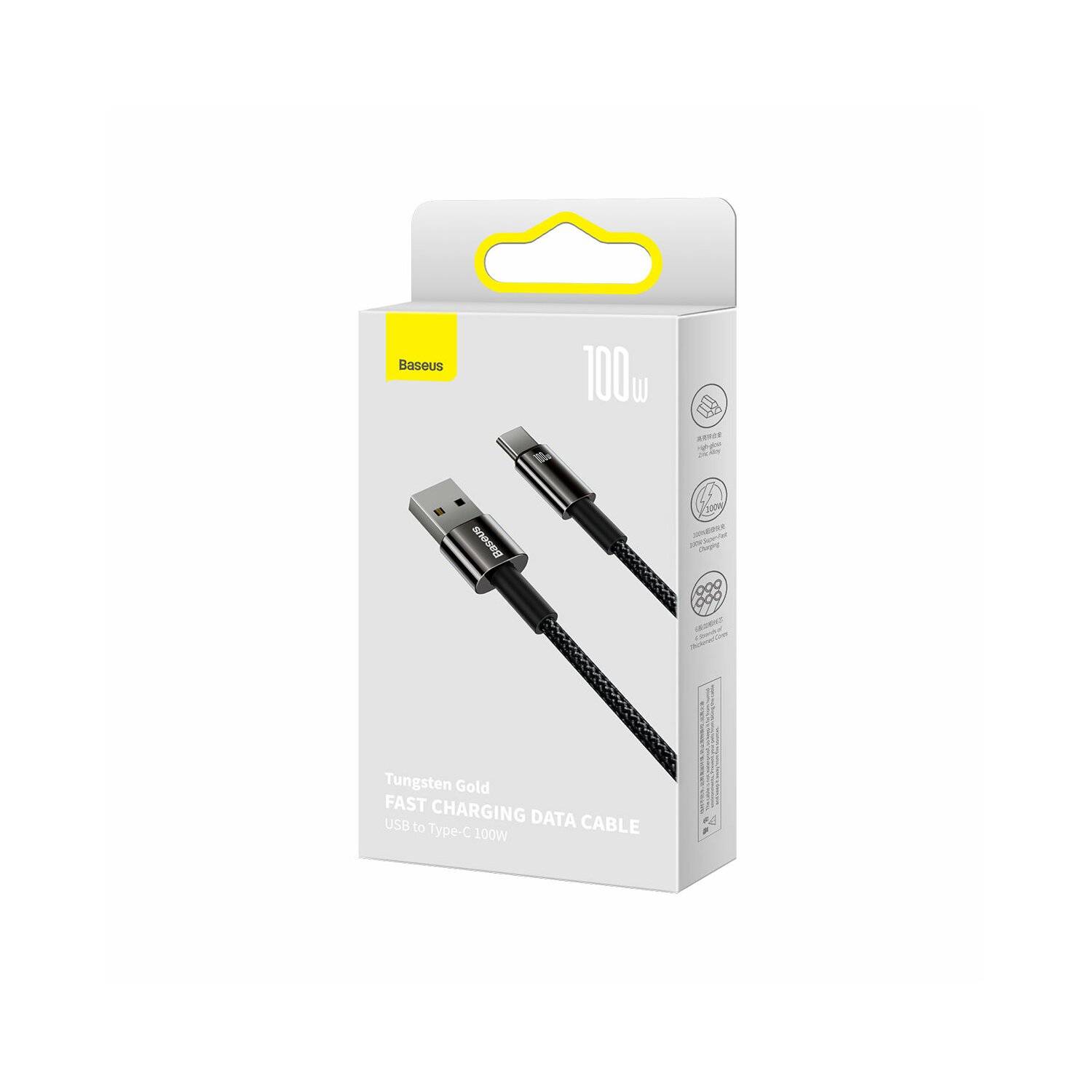 Baseus Tungsten Gold Kabel USB-A - USB-C 480Mb/s 100W 1m schwarz (CAWJ000001)