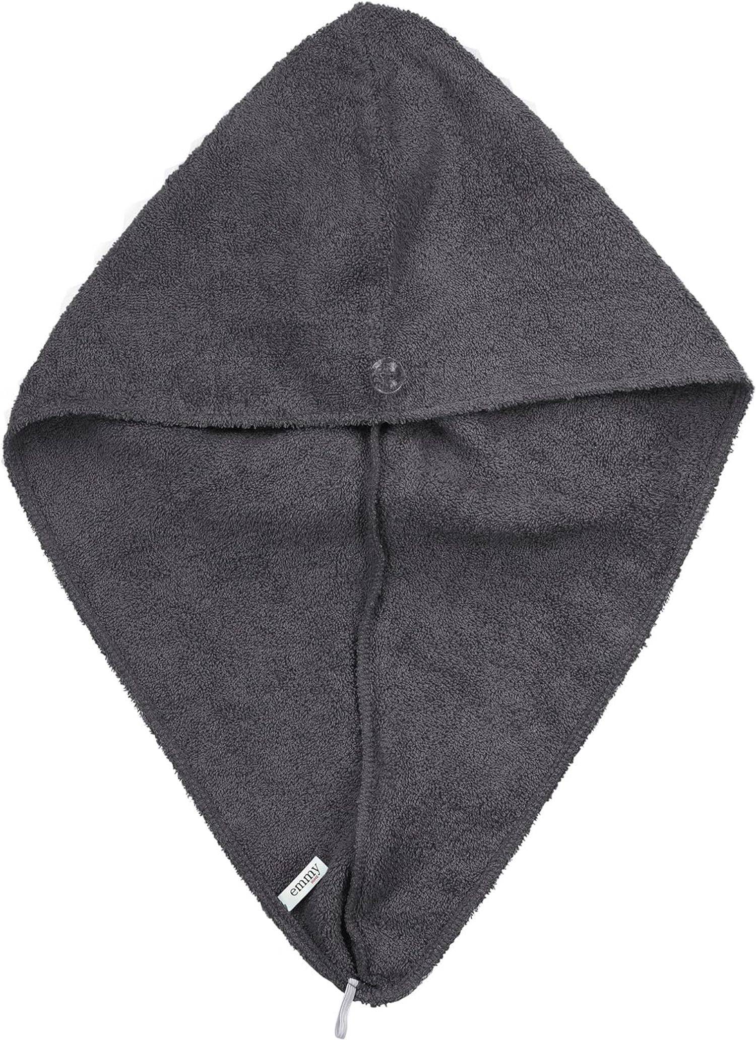Emmy Home Haarturban, 100% Baumwolle 2 Stück Haartuch schnelltrocknend, Turban Handtuch mit Knopf Rosa-Anthrazit