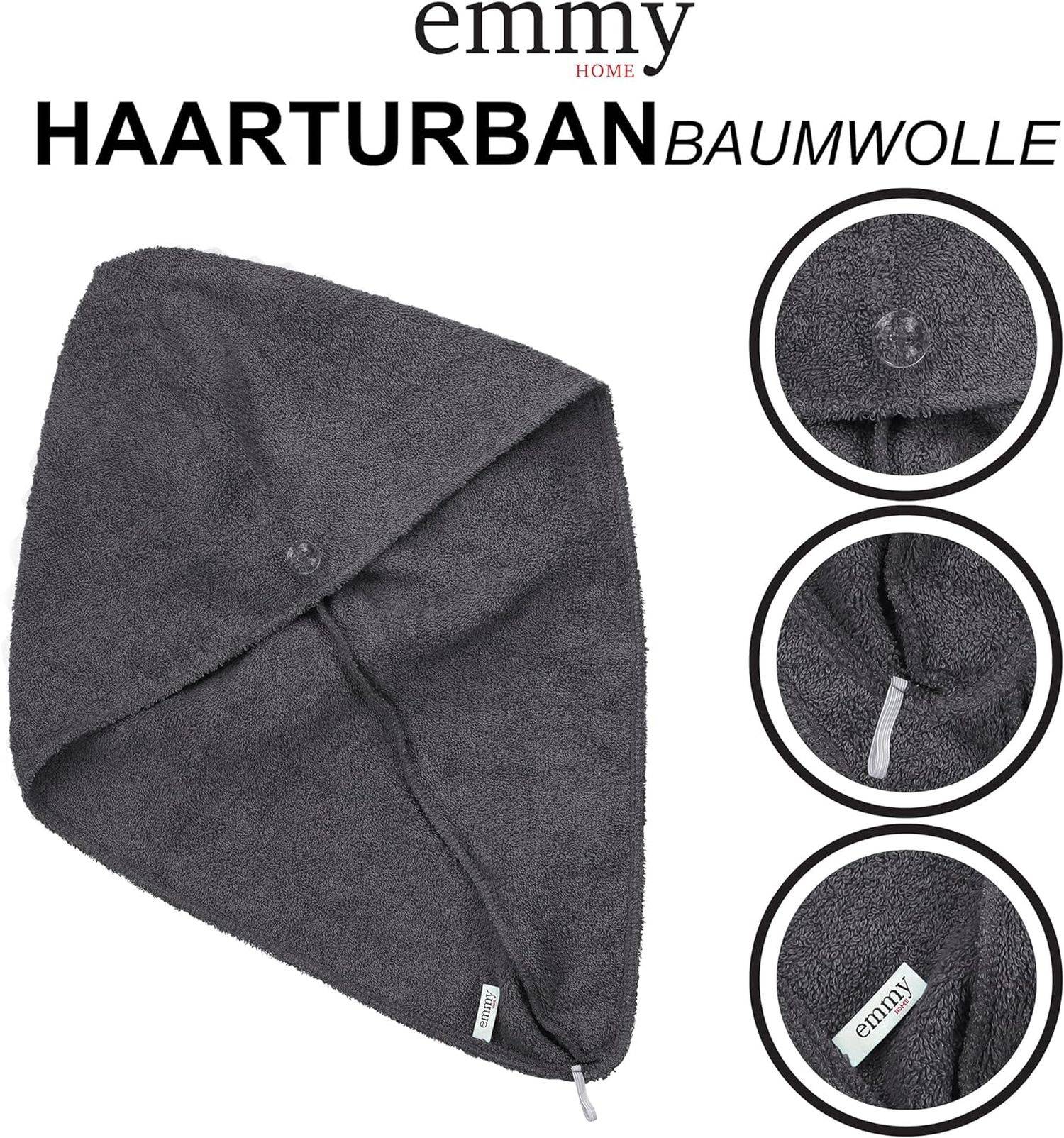 Emmy Home Haarturban, 100% Baumwolle 2 Stück Haartuch schnelltrocknend, Turban Handtuch mit Knopf Rosa-Anthrazit