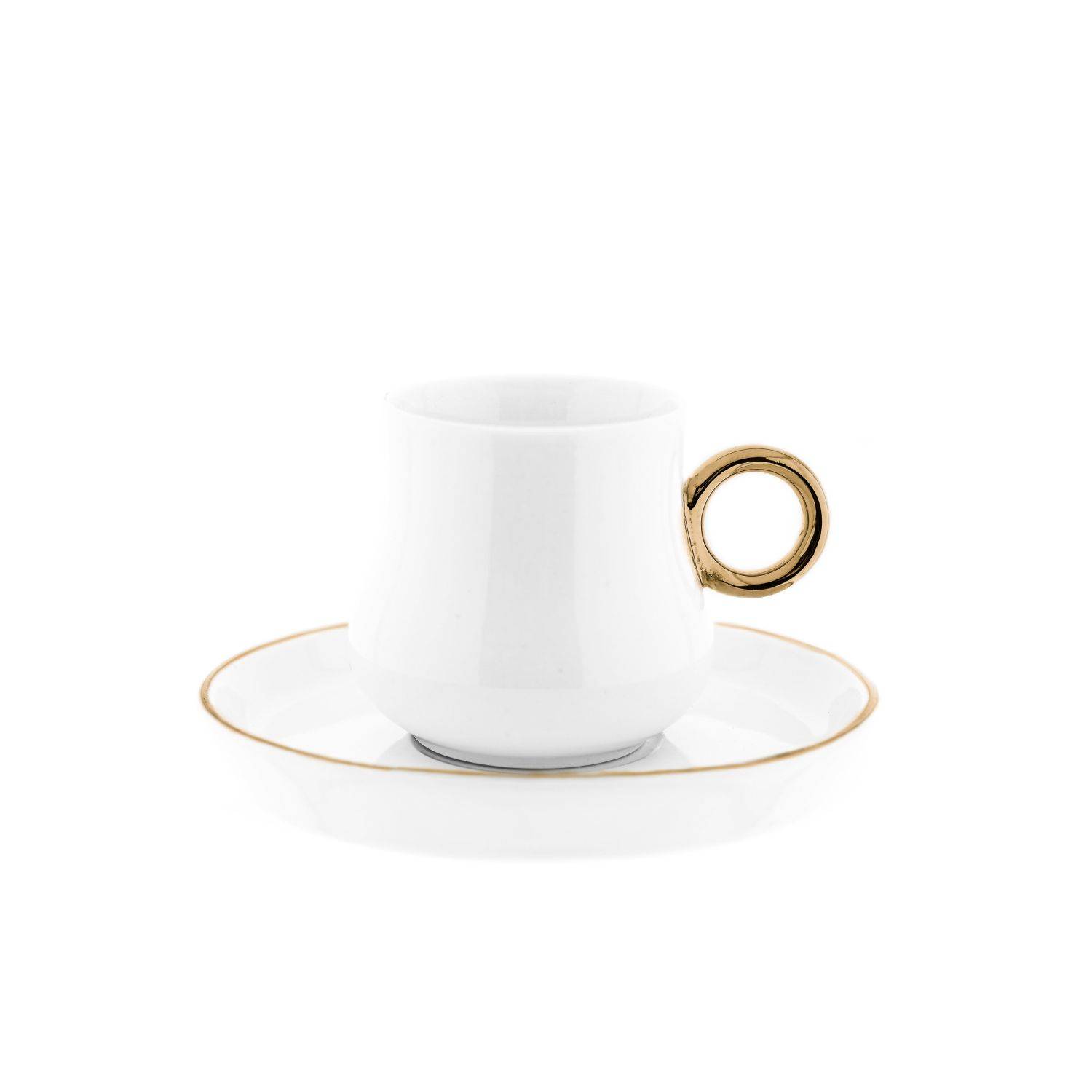 Mulex 12 Teiliger Set Mokkatassen mit Untertasse aus Porzellan Mokkaservice 100 ml Weiß/Gold