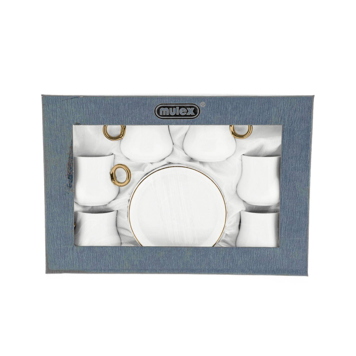 Mulex 12 Teiliger Set Mokkatassen mit Untertasse aus Porzellan Mokkaservice 100 ml Weiß/Gold