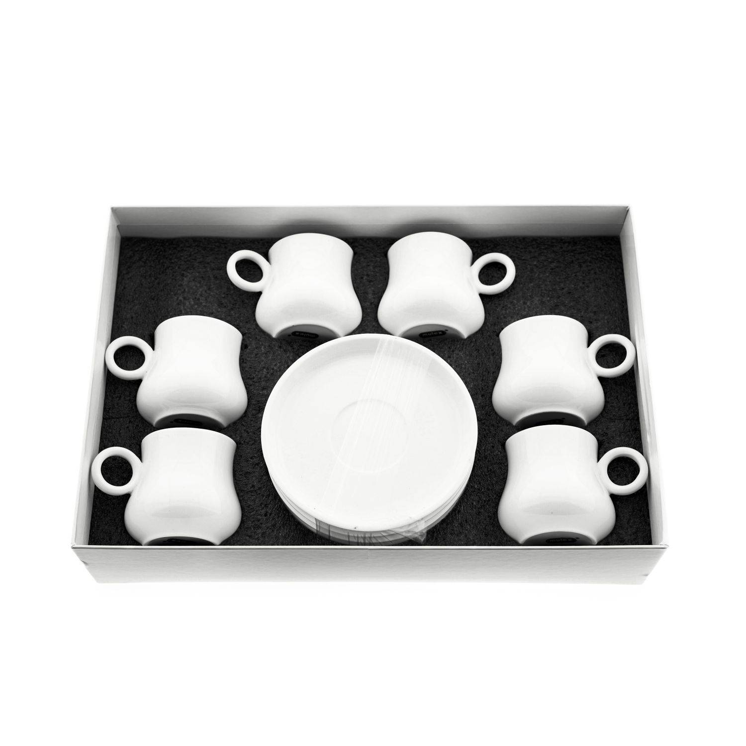 Mulex 12 Teiliger Set Mokkatassen mit Untertasse aus Porzellan Mokkaservice 100 ml Weiß