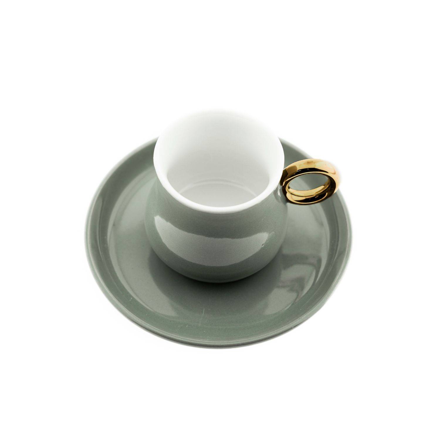 Mulex 12 Teiliger Set Mokkatassen mit Untertasse aus Porzellan Mokkaservice 100 ml Olivgrün/Gold