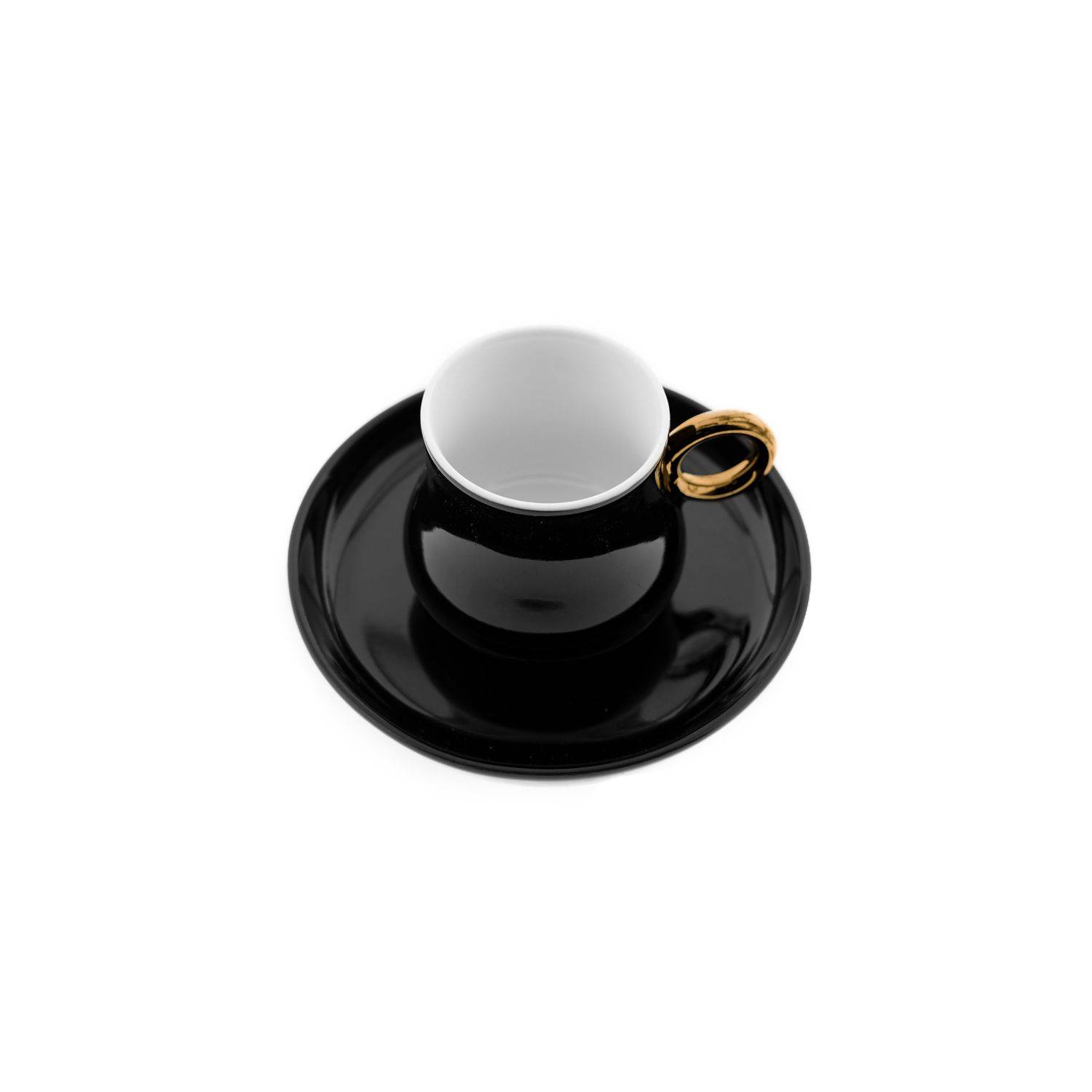 Mulex 12 Teiliger Set Mokkatassen mit Untertasse aus Porzellan Mokkaservice 100 ml Schwarz/Gold