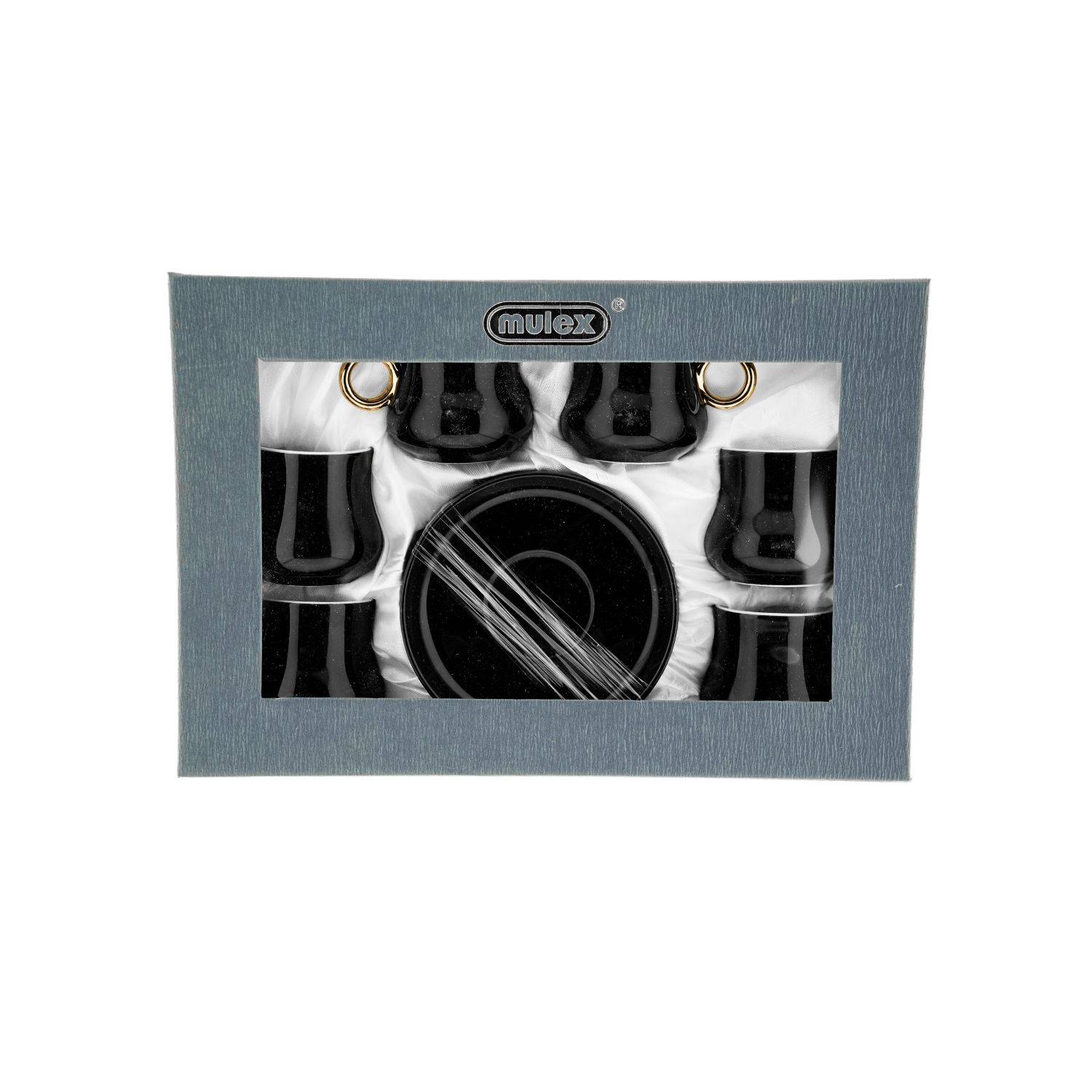 Mulex 12 Teiliger Set Mokkatassen mit Untertasse aus Porzellan Mokkaservice 100 ml Schwarz/Gold