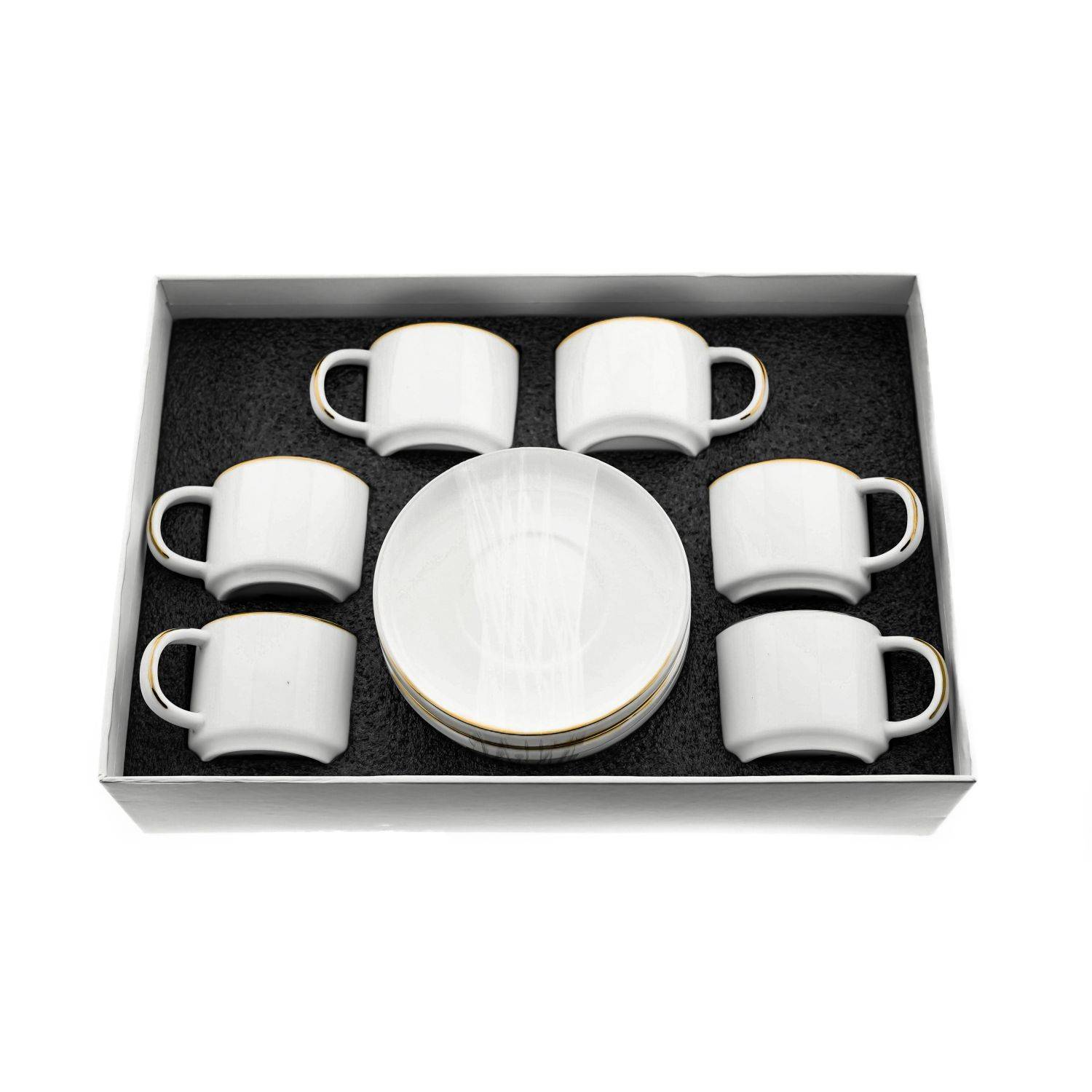 Mulex 12 Teilger Mokkatassen-Set mit Untertasse aus Porzellan Mokkaservice 100 ml Weiß/Gold