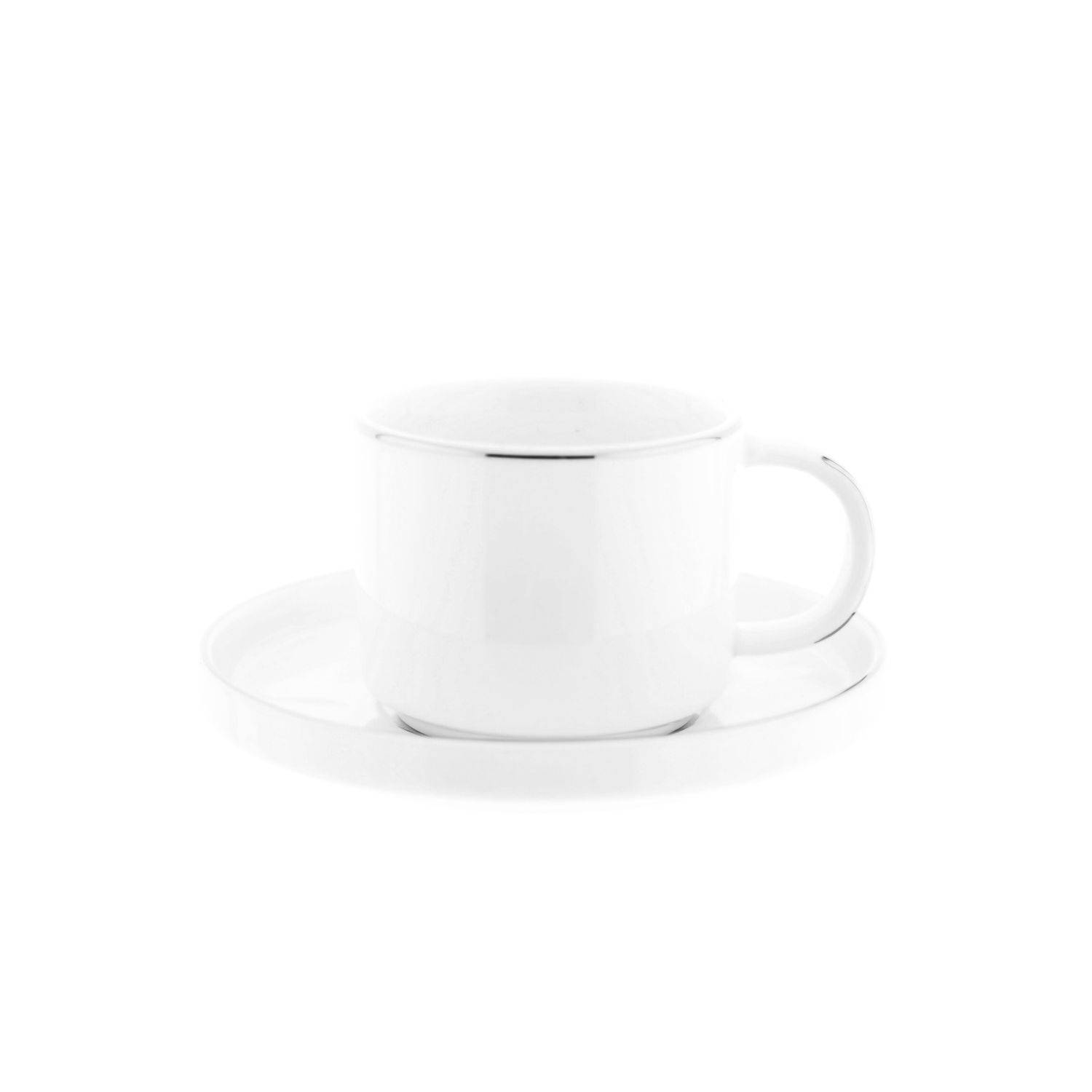 Mulex 12 Teilger Mokkatassen-Set mit Untertasse aus Porzellan Mokkaservice 100 ml Weiß/Silber