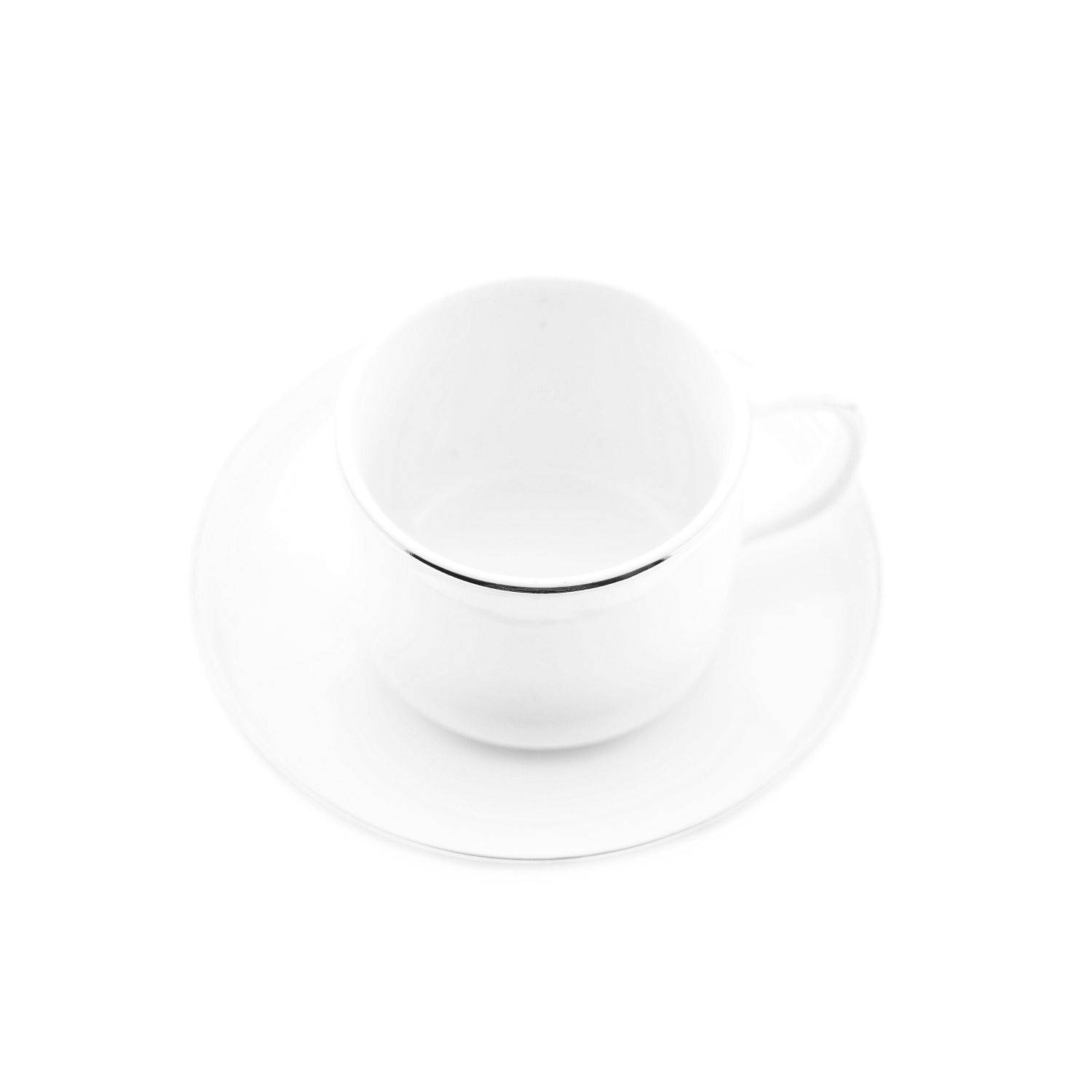 Mulex 12 Teilger Mokkatassen-Set mit Untertasse aus Porzellan Mokkaservice 100 ml Weiß/Silber