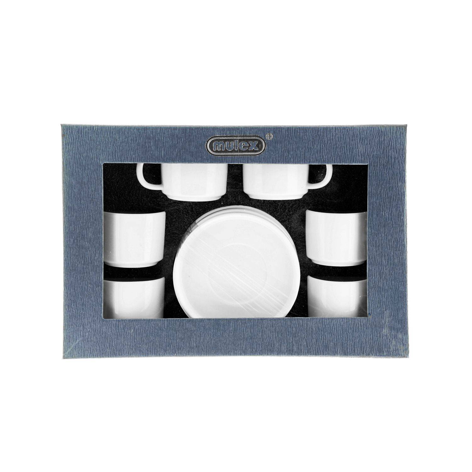 Mulex 12 Teilger Mokkatassen-Set mit Untertasse aus Porzellan Mokkaservice 100 ml Weiß