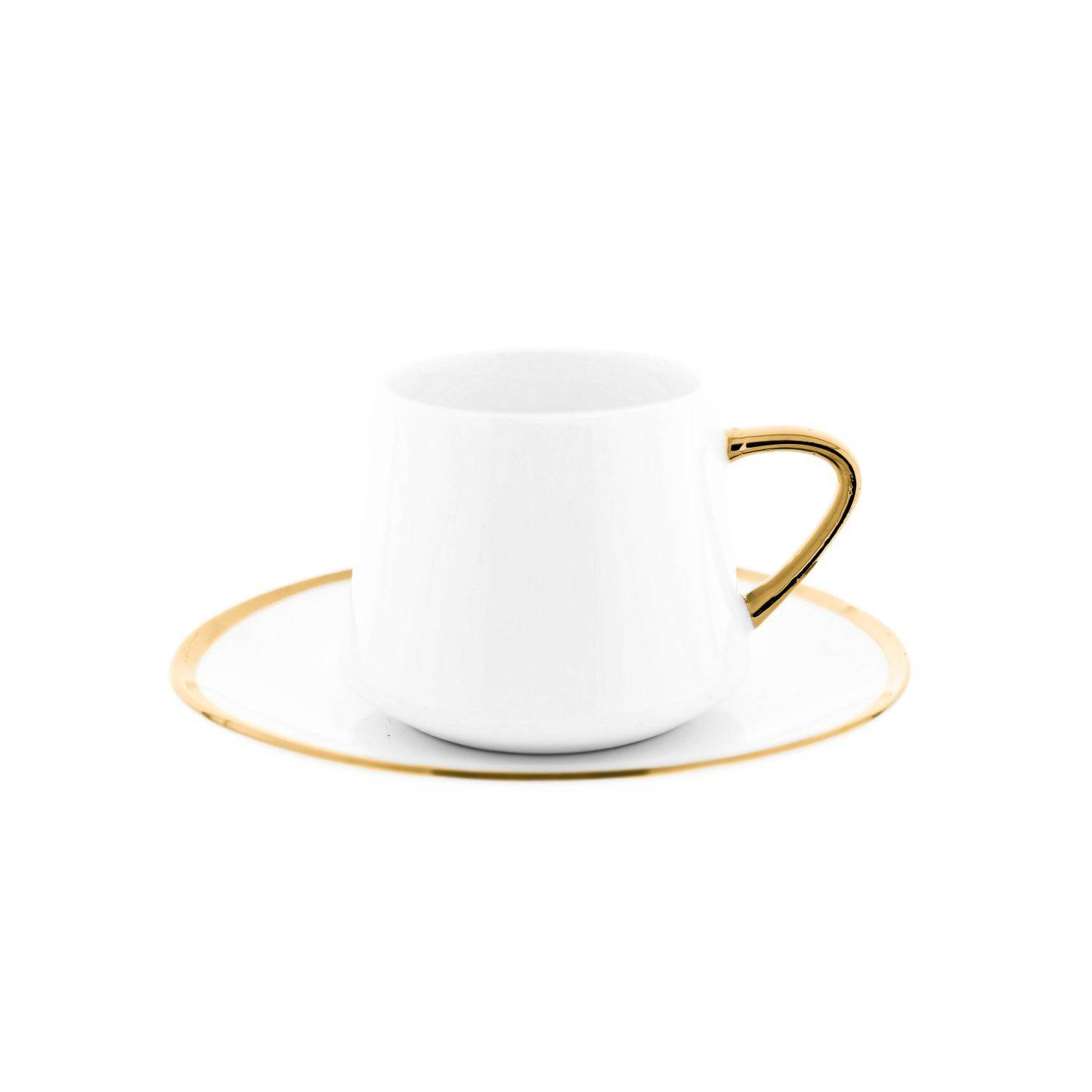 Mulex 12 Tlg. Set Mokkatassen mit Untertassen aus Porzellan Mokkaservice 100 ml Weiß/Gold