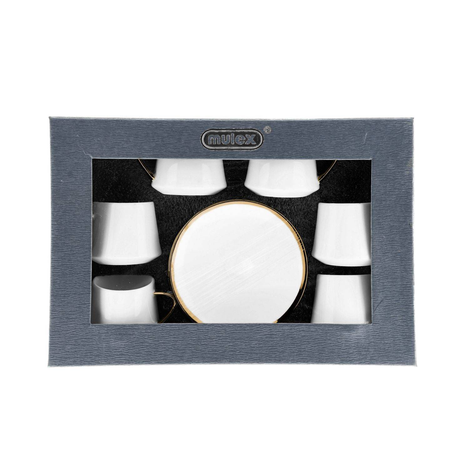 Mulex 12 Tlg. Set Mokkatassen mit Untertassen aus Porzellan Mokkaservice 100 ml Weiß/Gold