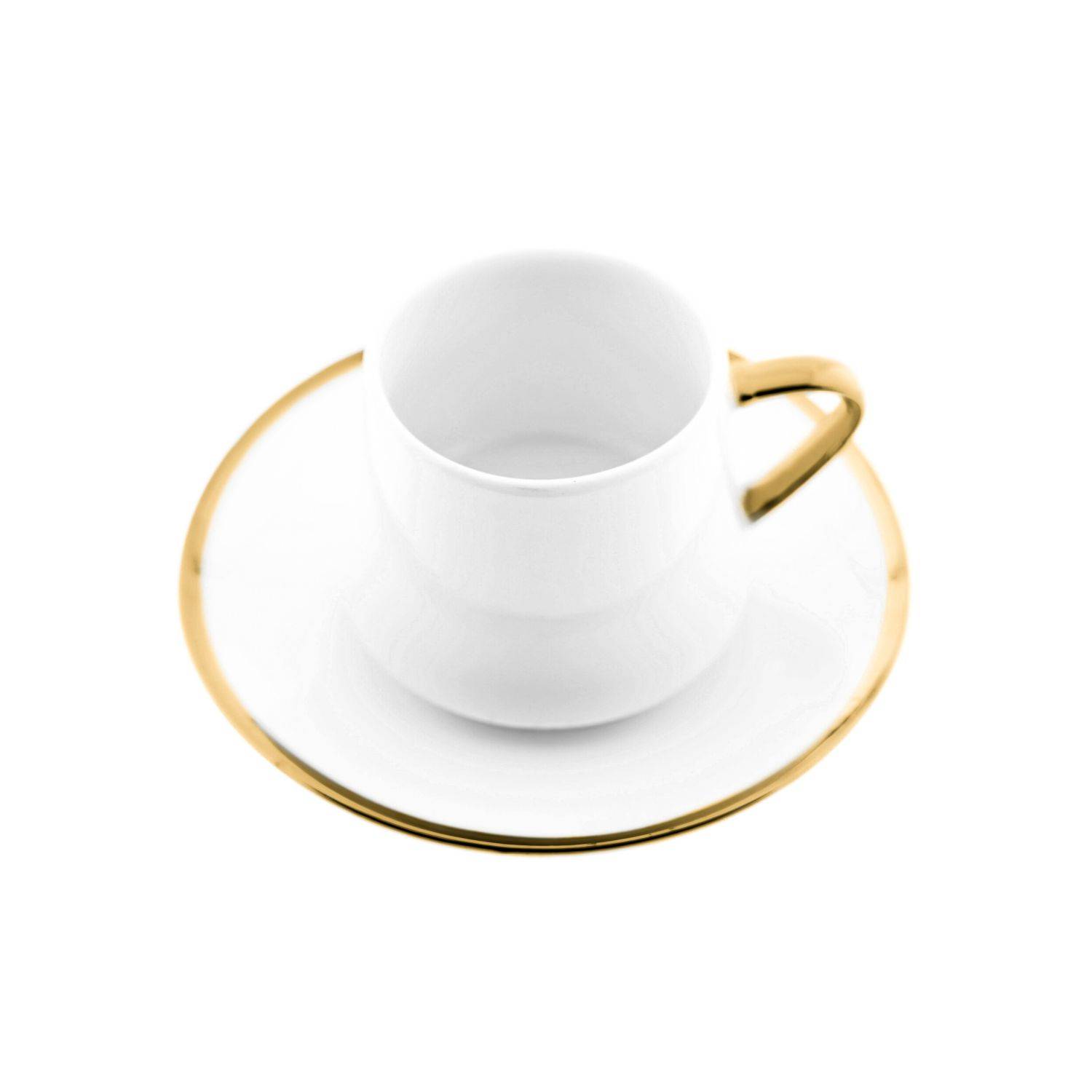 Mulex 12 Tlg. Set Mokkatassen mit Untertassen aus Porzellan Mokkaservice 100 ml Weiß/Gold