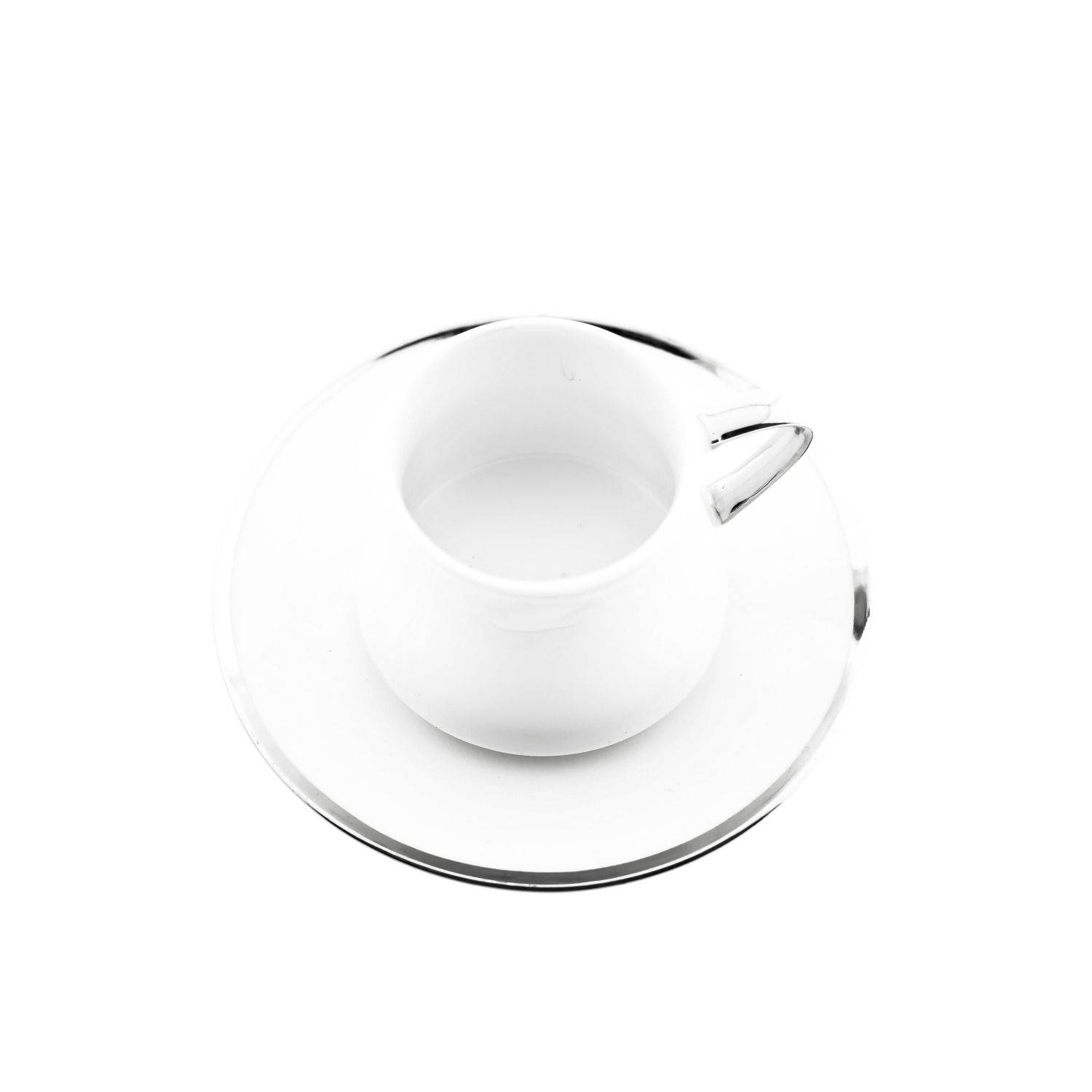 Mulex 12 Tlg. Set Mokkatassen mit Untertassen aus Porzellan Mokkaservice 100 ml Weiß/Silber