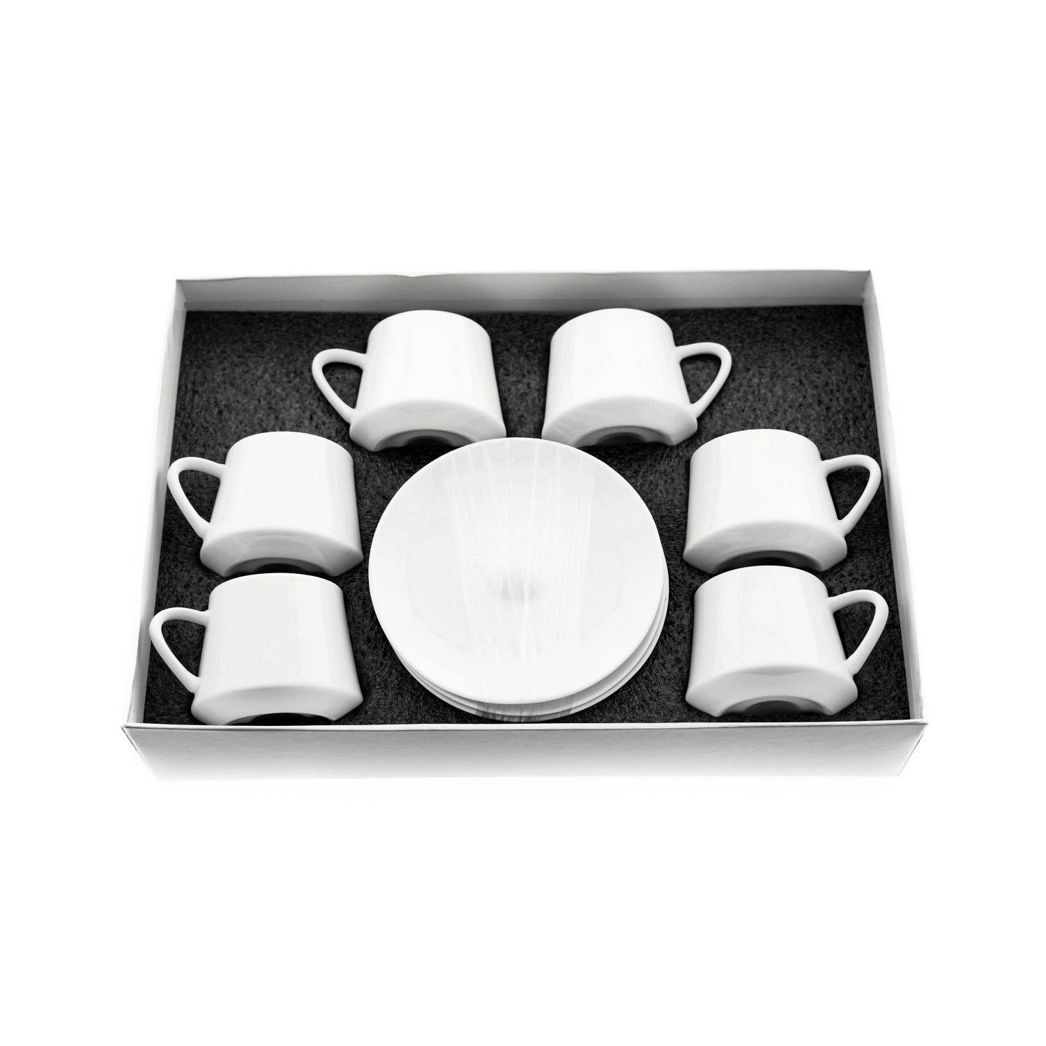 Mulex 12 Tlg. Set Mokkatassen mit Untertassen aus Porzellan Mokkaservice 100 ml Weiß