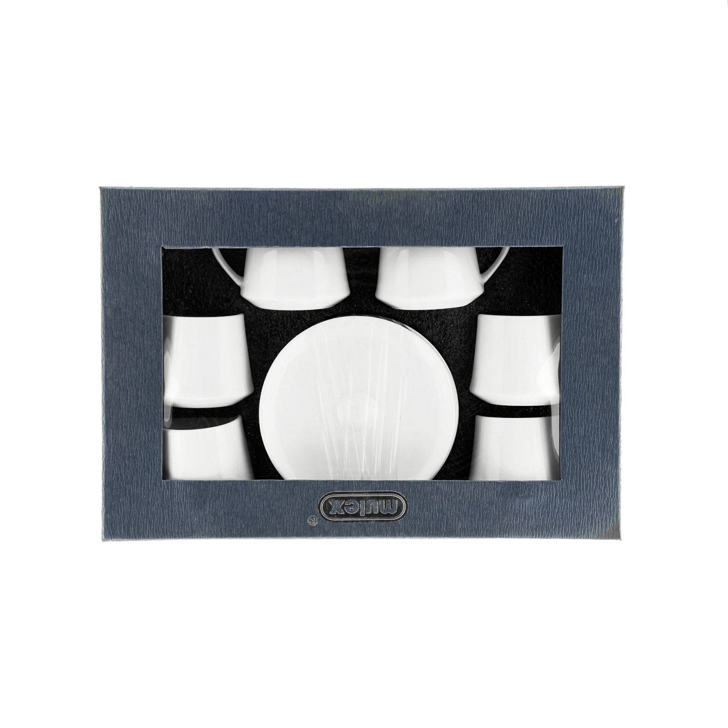 Mulex 12 Tlg. Set Mokkatassen mit Untertassen aus Porzellan Mokkaservice 100 ml Weiß