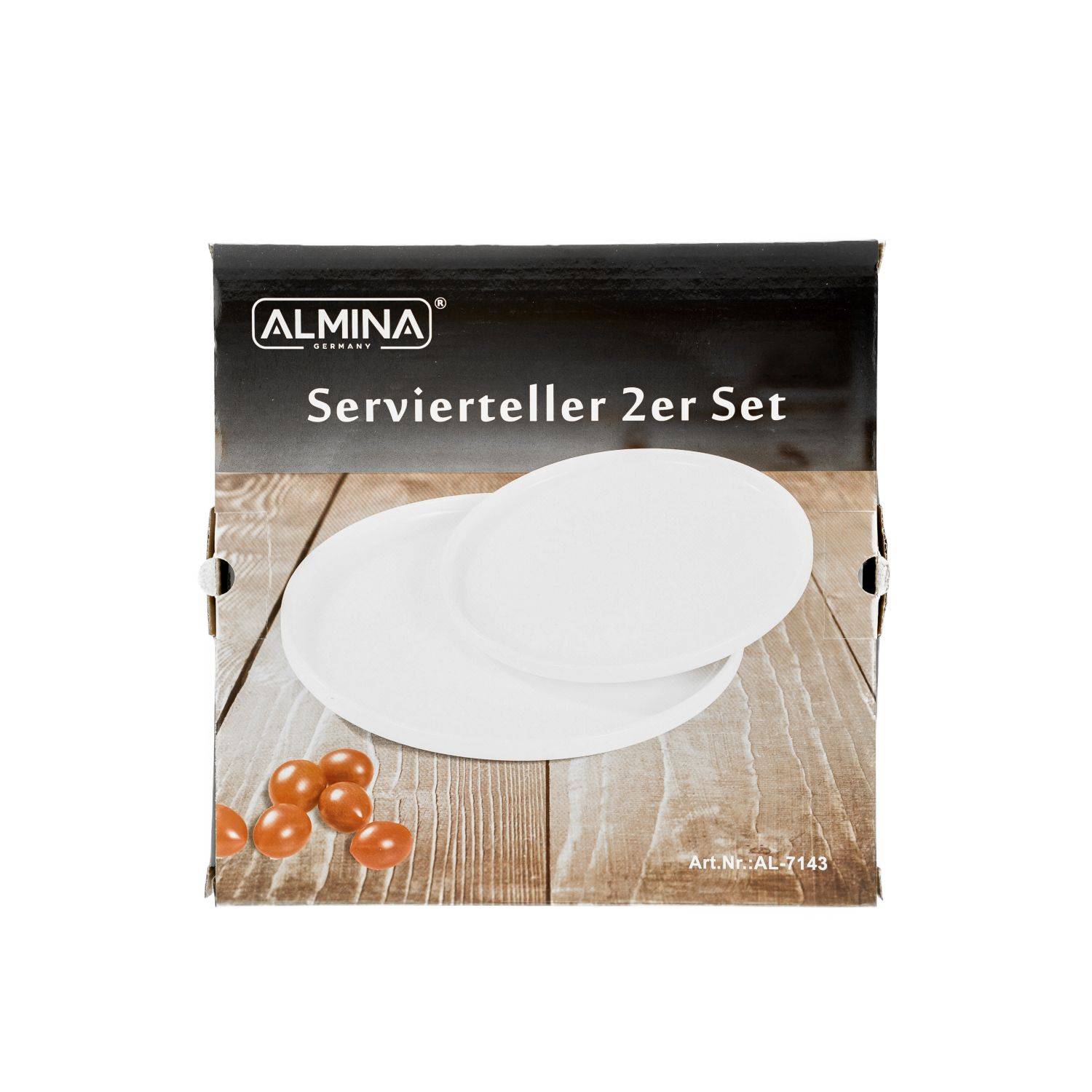 Almina 2 Teiliger Servierteller-Set aus Porzellan Weiß Runder Form 26 cm