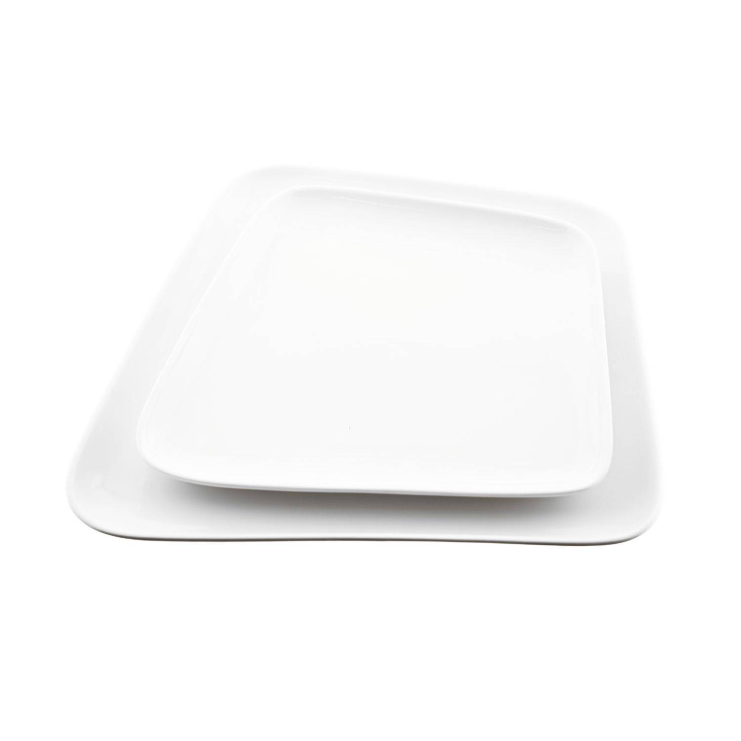 Almina 2 Teiliger Servierteller-Set aus Porzellan Weiß in Form eines Trapezes