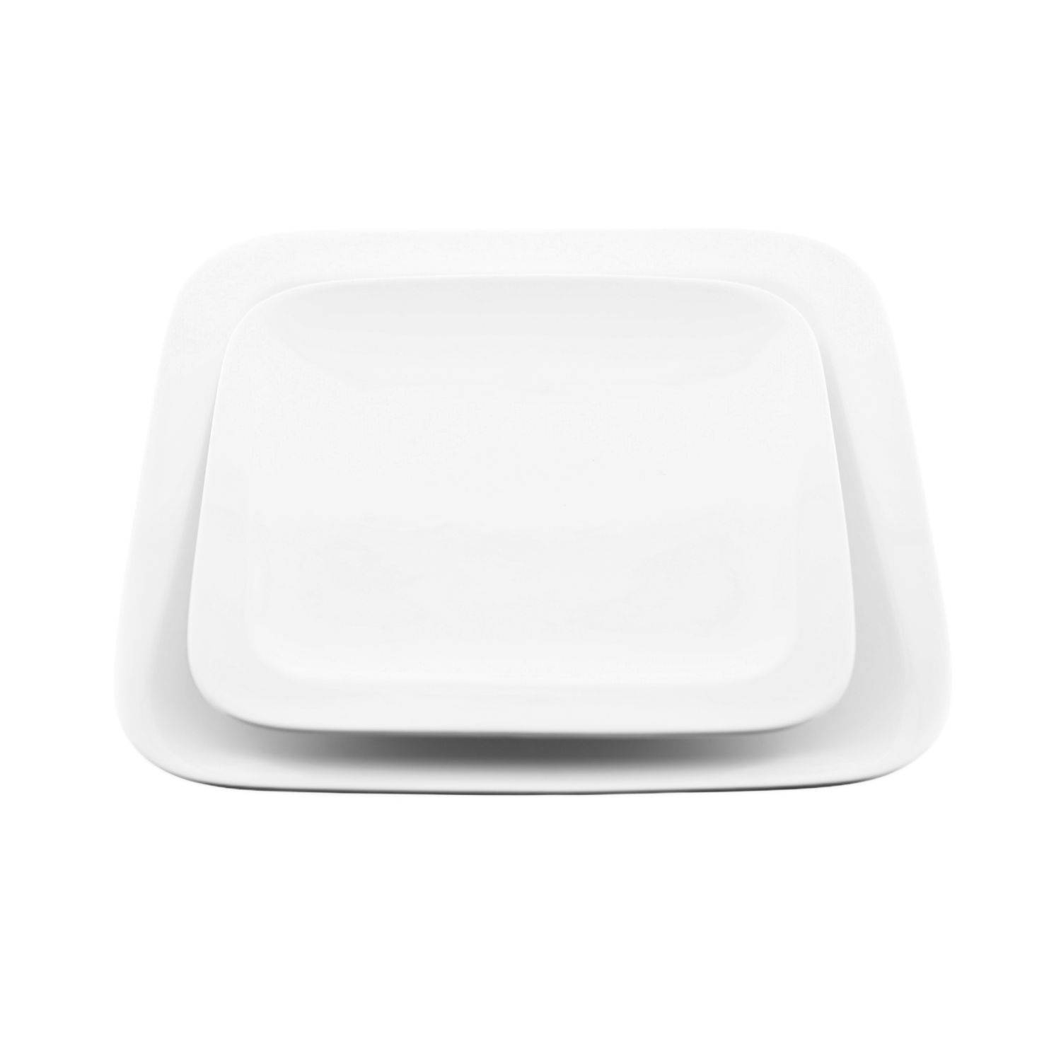 Almina 2 Teiliger Servierteller-Set Weiß aus Porzellan in Form eines Quadrats mit abgerundeten Ecken