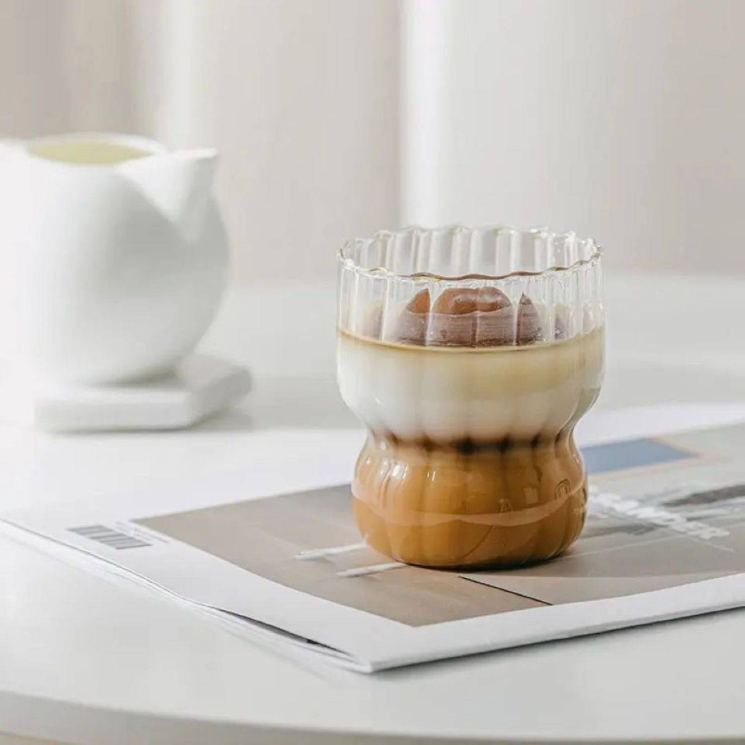 Zoha Glas Stripe Glas 2er Set Getränkebecher - Cocktailbecher - Kaffebecher - 310 ml, Borosilikatglas, Hitzebeständig