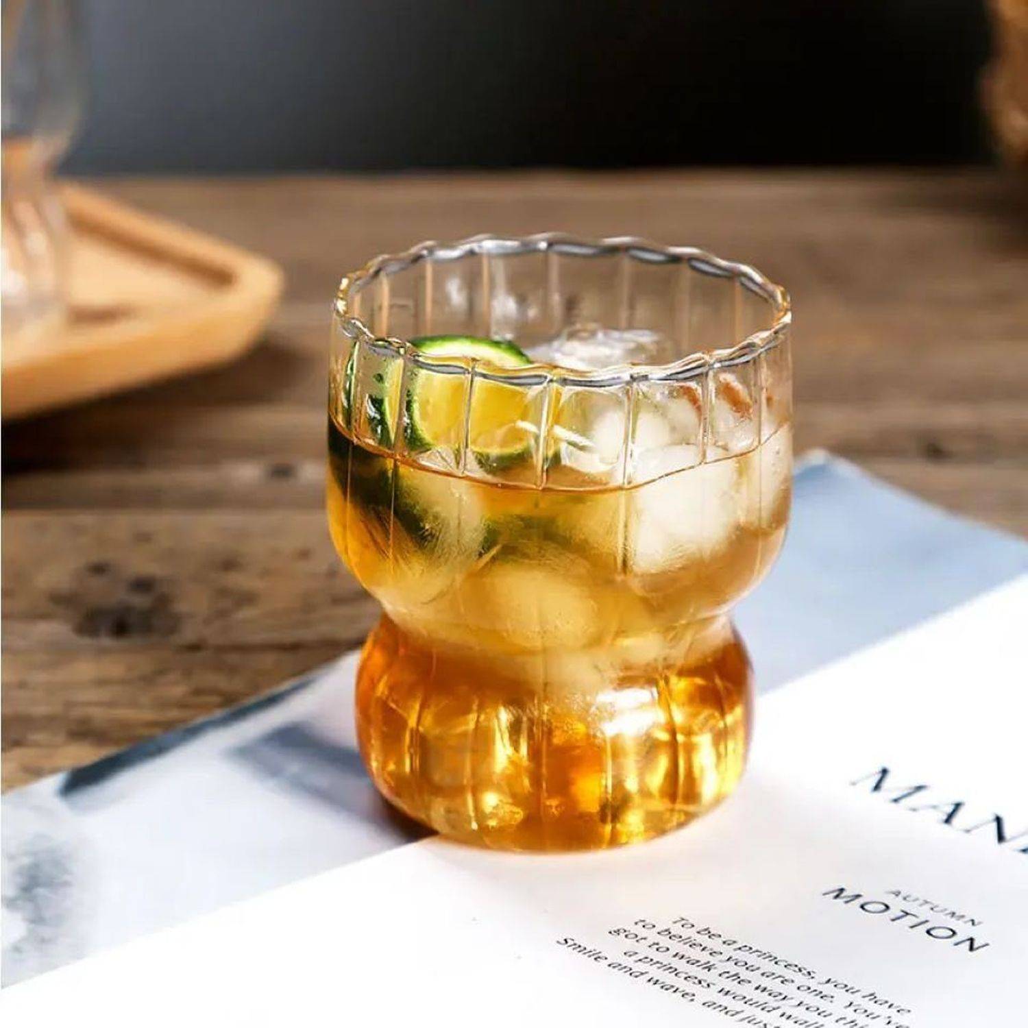 Zoha Glas Stripe Glas 2er Set Getränkebecher - Cocktailbecher - Kaffebecher - 310 ml, Borosilikatglas, Hitzebeständig