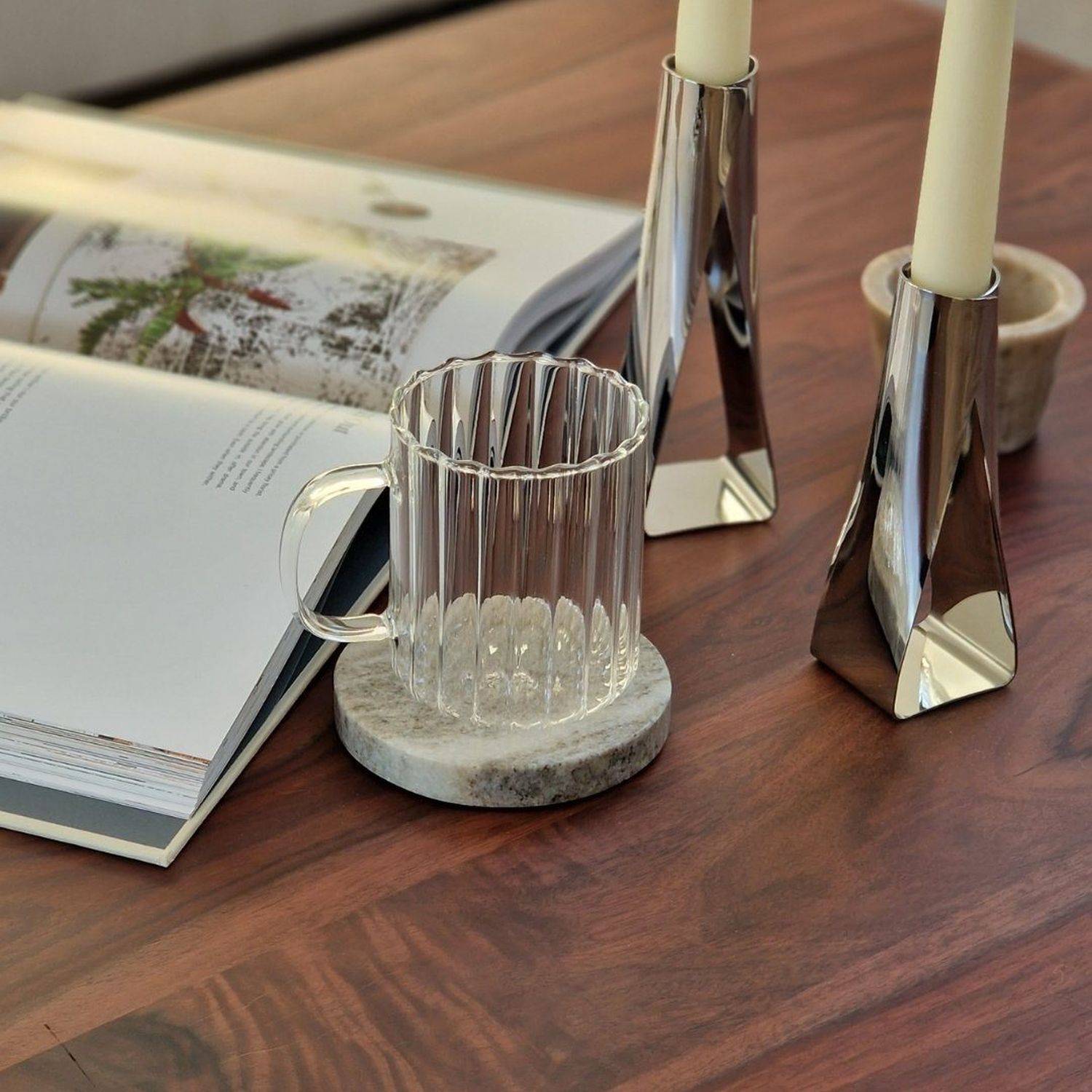 Zoha 2er Set Glas Riffle Cup Kaffeeglas Teeglas Heißgetränke - 350 ml, Borosilikatglas, Hitzebeständig