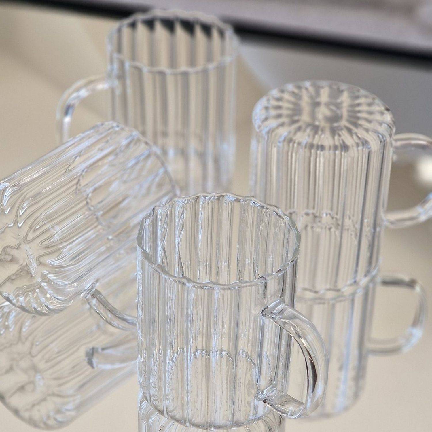 Zoha 2er Set Glas Riffle Cup Kaffeeglas Teeglas Heißgetränke - 350 ml, Borosilikatglas, Hitzebeständig