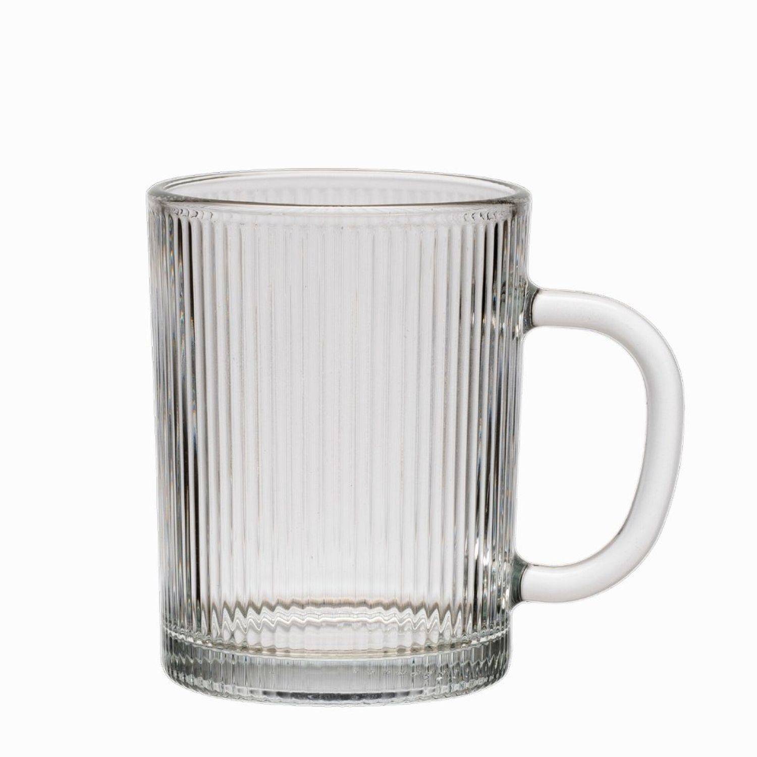 Zoha Glas 2er Set Riffle Cup Henkelglas - 360 ml Kaffeeglas, Glas, Hitzebeständig Latte Macchiato Glas Eiskaffeegläser