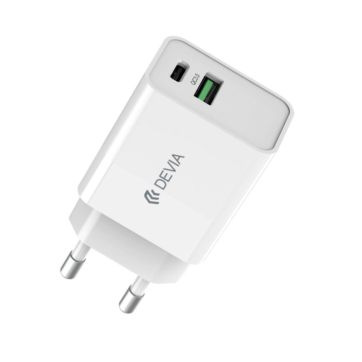 Devia Wandladegerät Smart PD 1x USB-C 1x USB 30W Schnellladegerät weiß