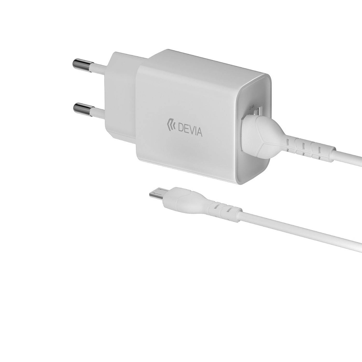 Devia Wandladegerät Smart 2x USB + microUSB Kabel 2,4A Weiß