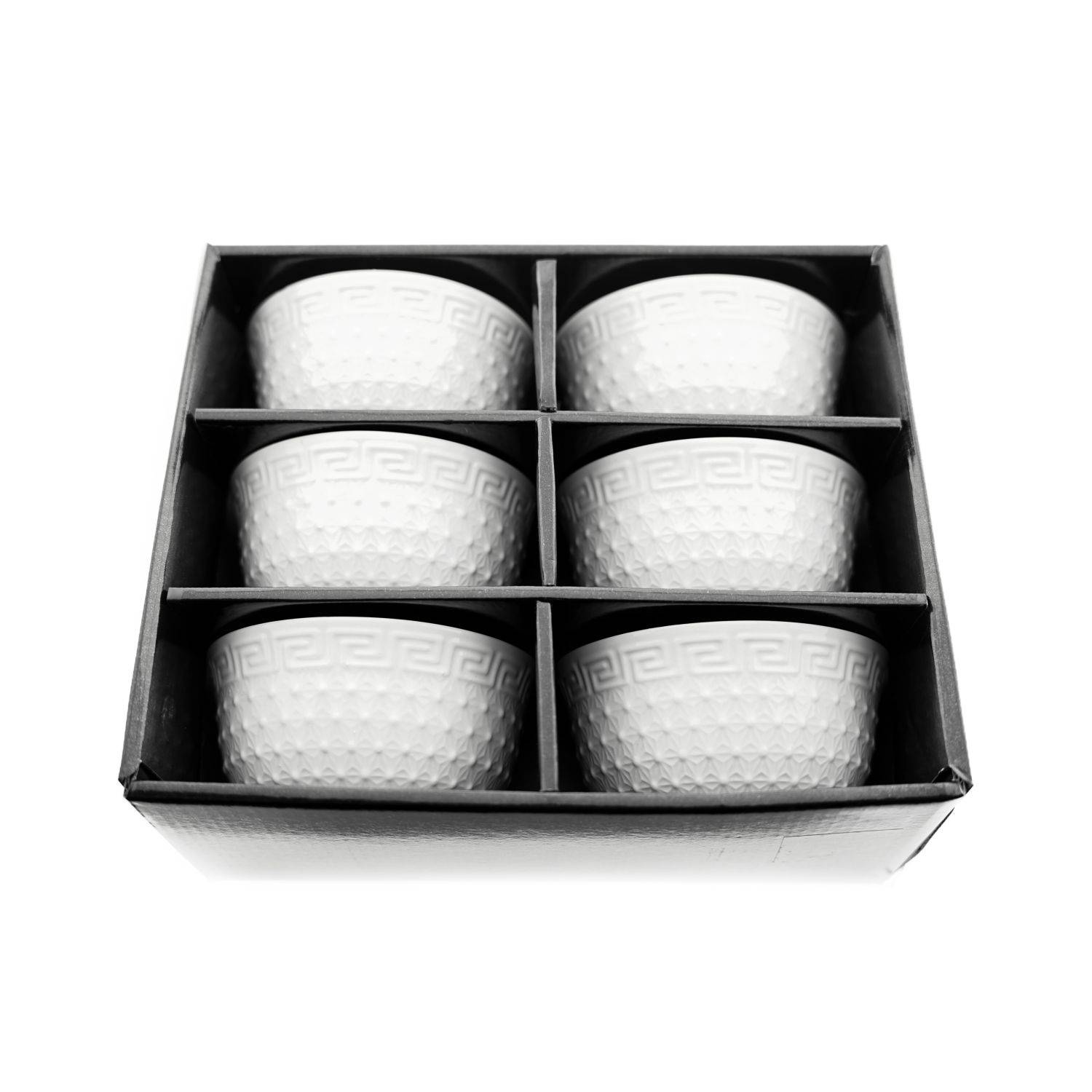 Almina 6 Teiliger Schalen-Set Weiß aus Porzellan mit Muster für Müsli 450 ml Motiv 1