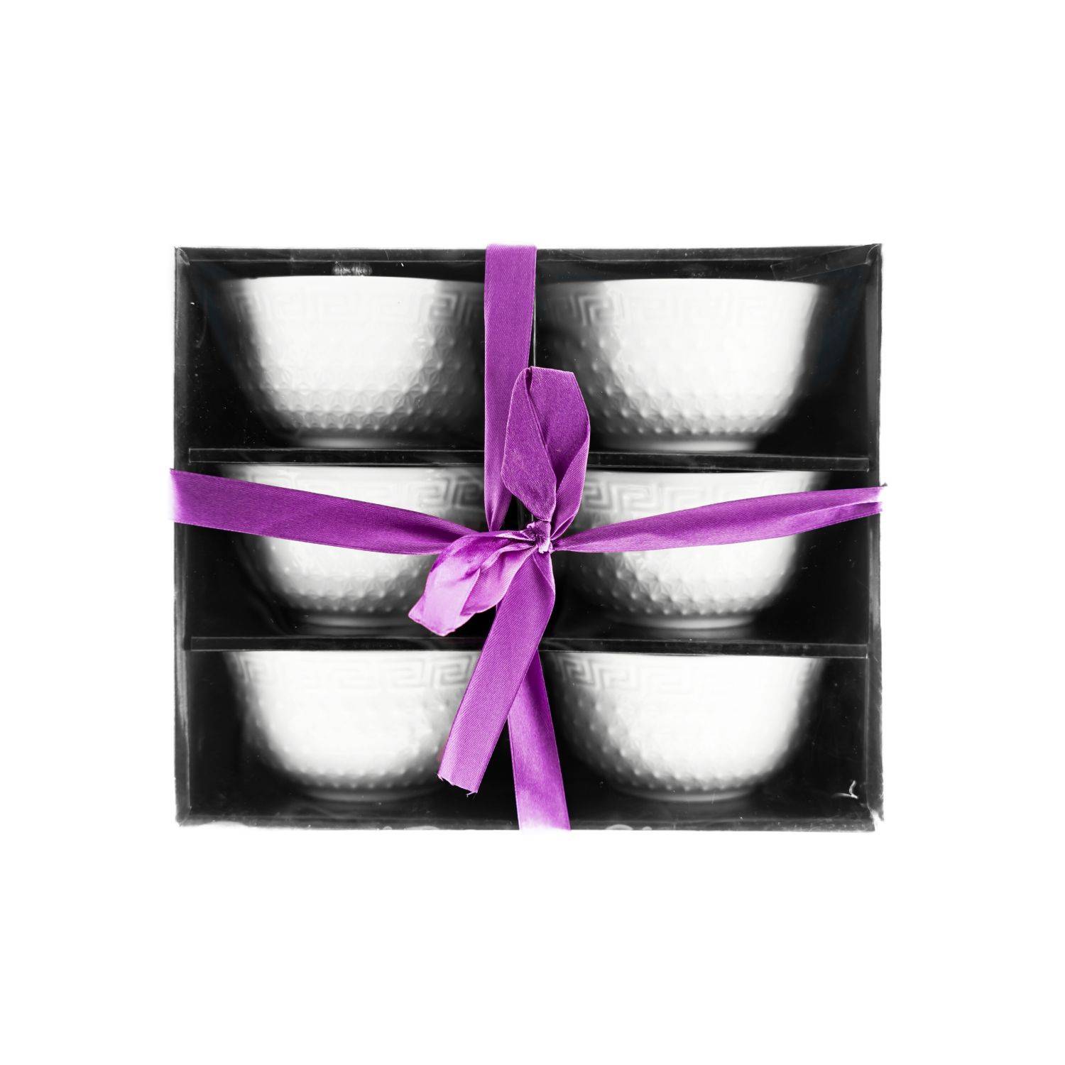 Almina 6 Teiliger Schalen-Set Weiß aus Porzellan mit Muster für Müsli 450 ml Motiv 1