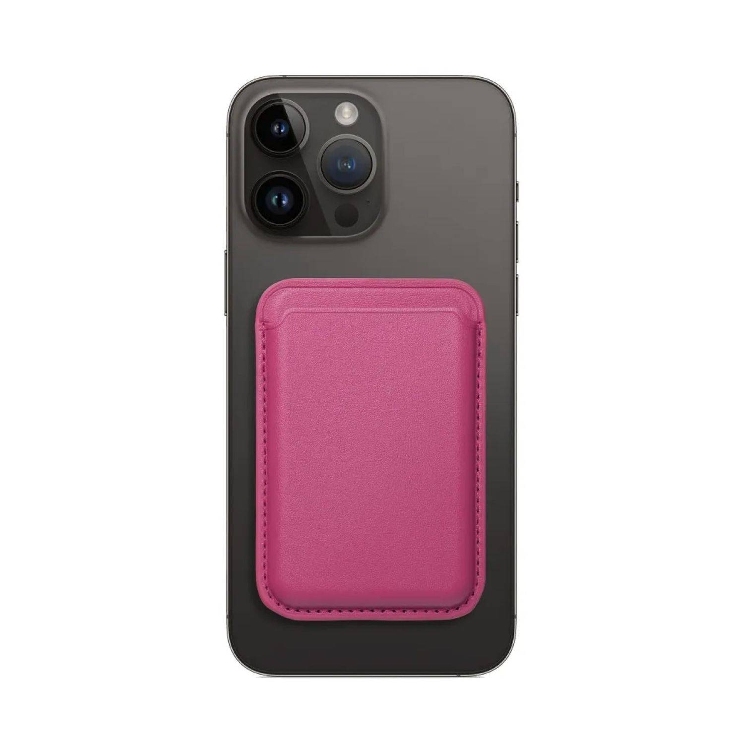 Magnetische Geldbörse aus Leder kompatibel mit Geräten ab iPhone 12 unterstützt MagSafe-Technologie Pink