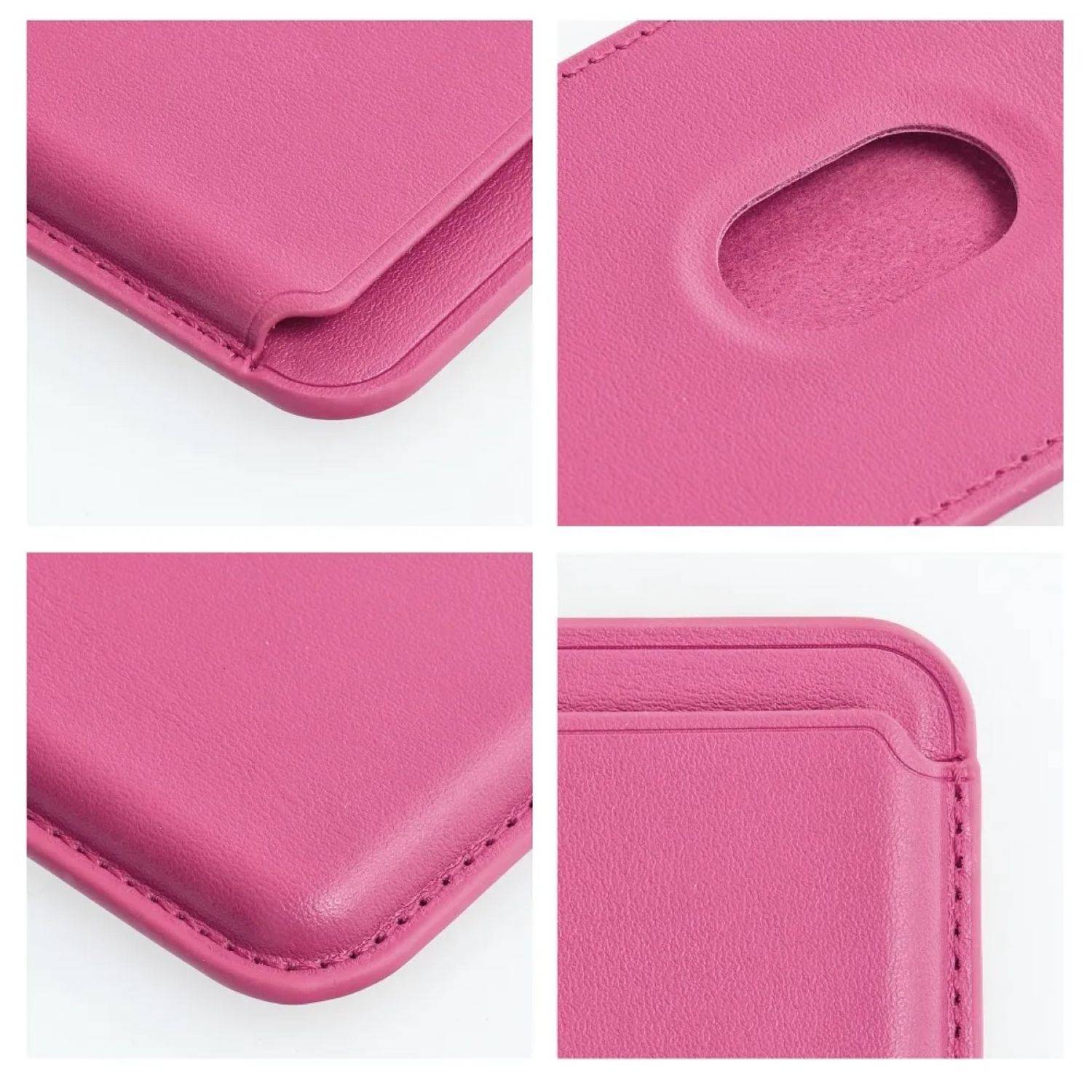 Magnetische Geldbörse aus Leder kompatibel mit Geräten ab iPhone 12 unterstützt MagSafe-Technologie Pink