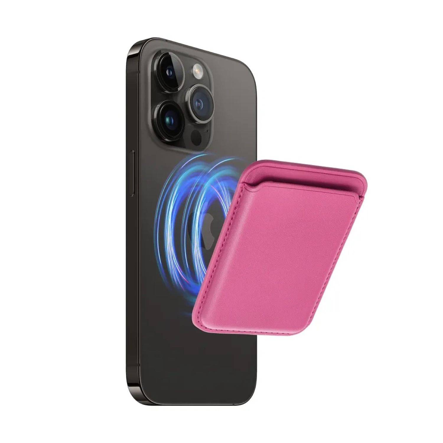 Magnetische Geldbörse aus Leder kompatibel mit Geräten ab iPhone 12 unterstützt MagSafe-Technologie Pink