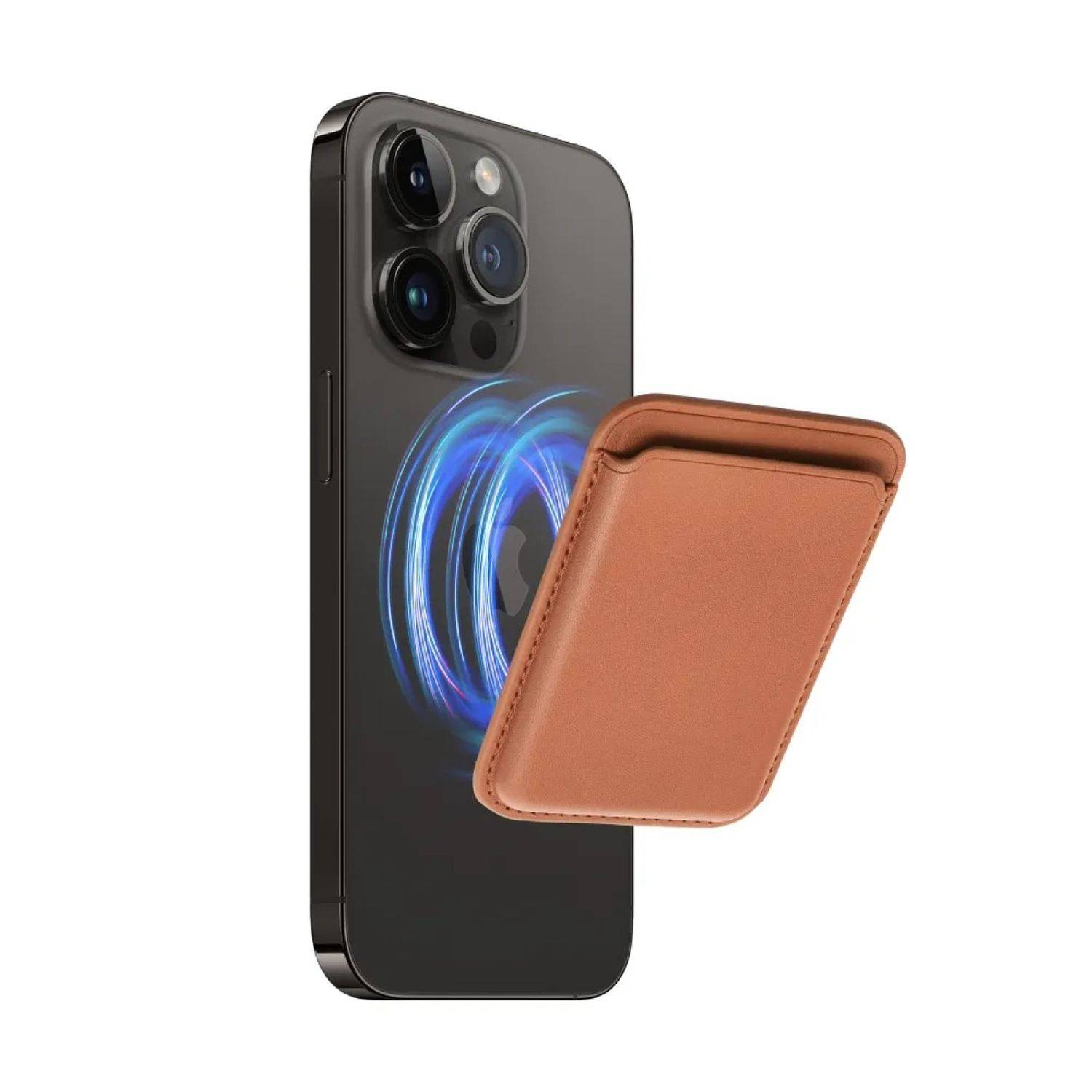 Magnetische Geldbörse aus Leder kompatibel mit Geräten ab iPhone 12 unterstützt MagSafe-Technologie Braun