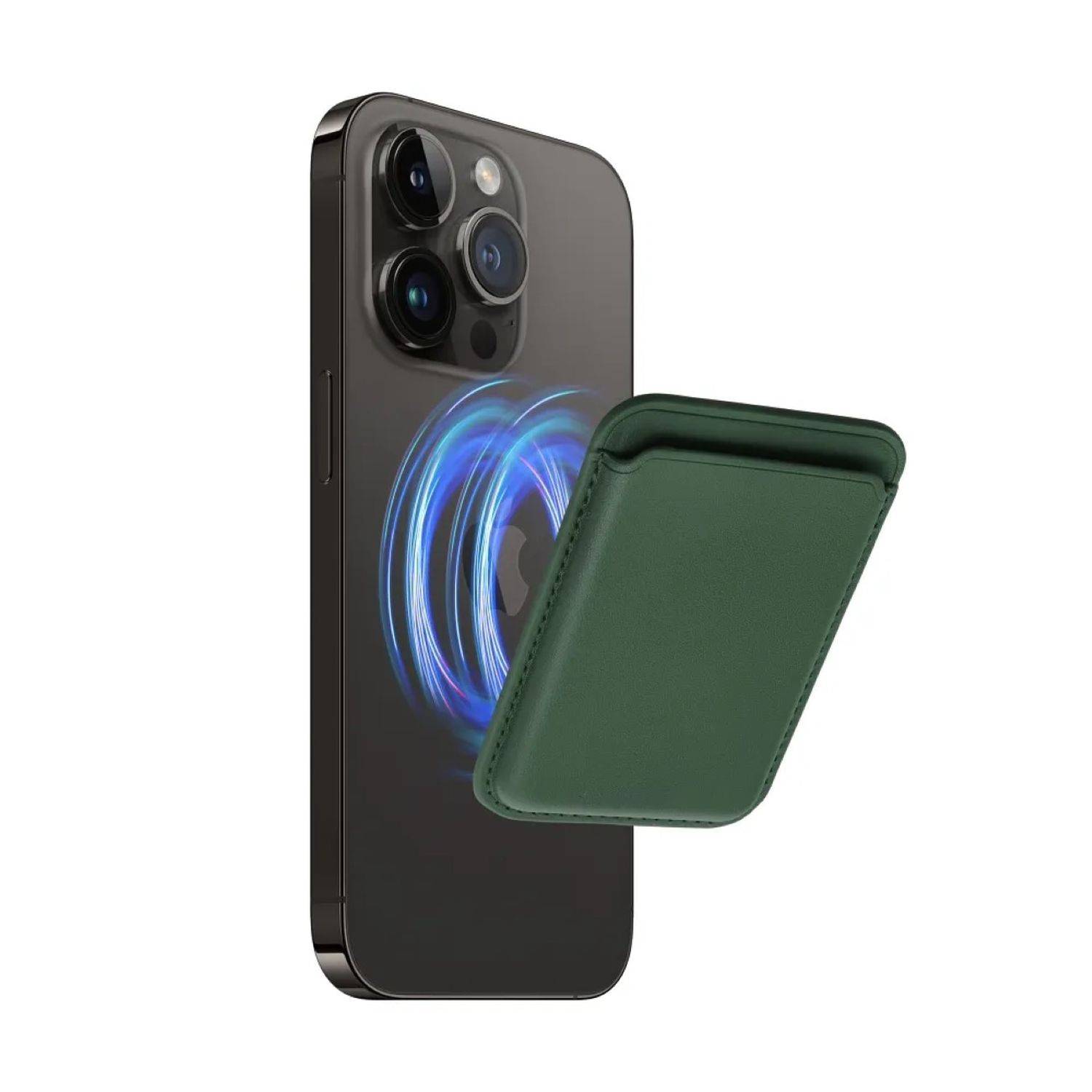 Magnetische Geldbörse aus Leder kompatibel mit Geräten ab iPhone 12 unterstützt MagSafe-Technologie Dunkelgrün