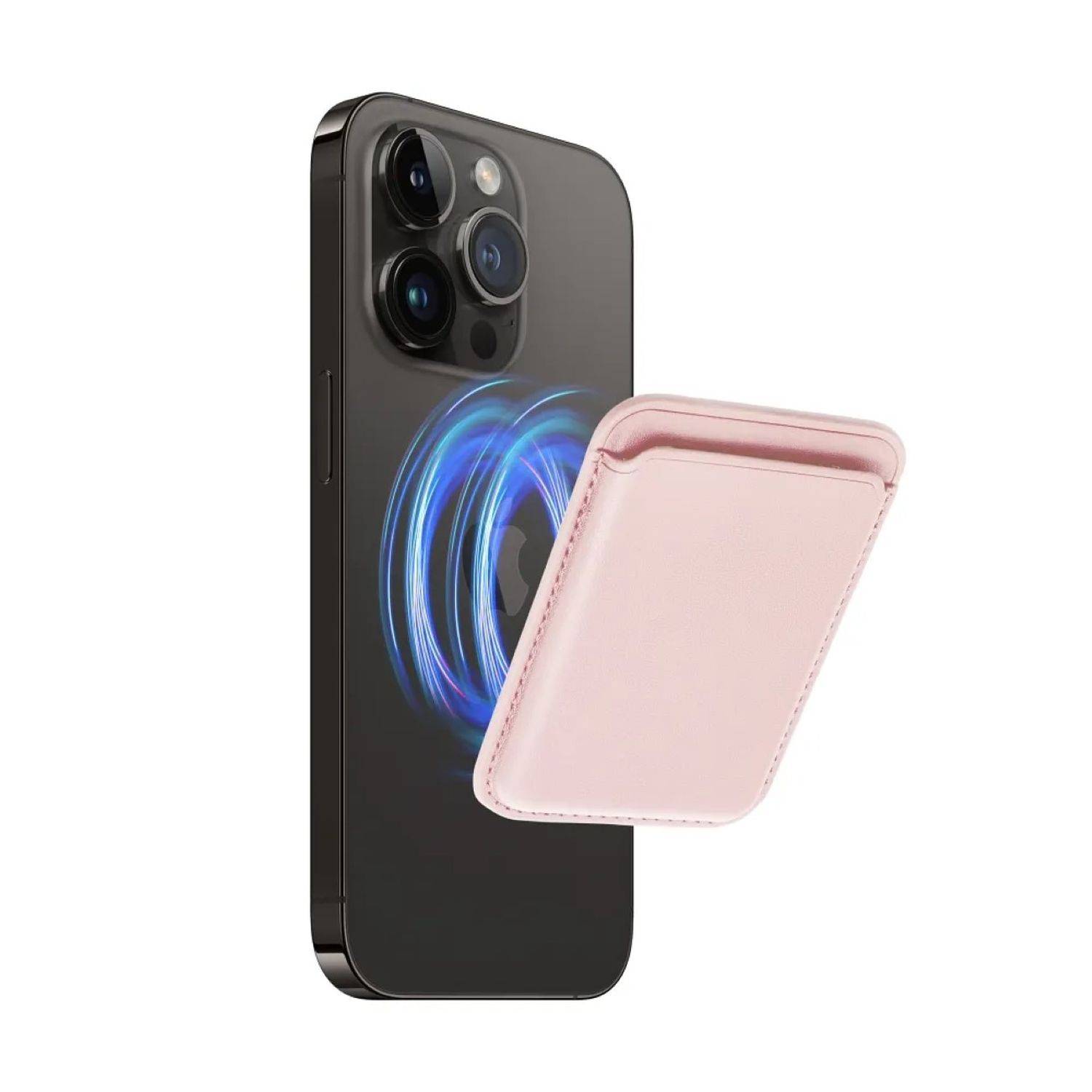 Magnetische Geldbörse aus Leder kompatibel mit Geräten ab iPhone 12 unterstützt MagSafe-Technologie Rosa