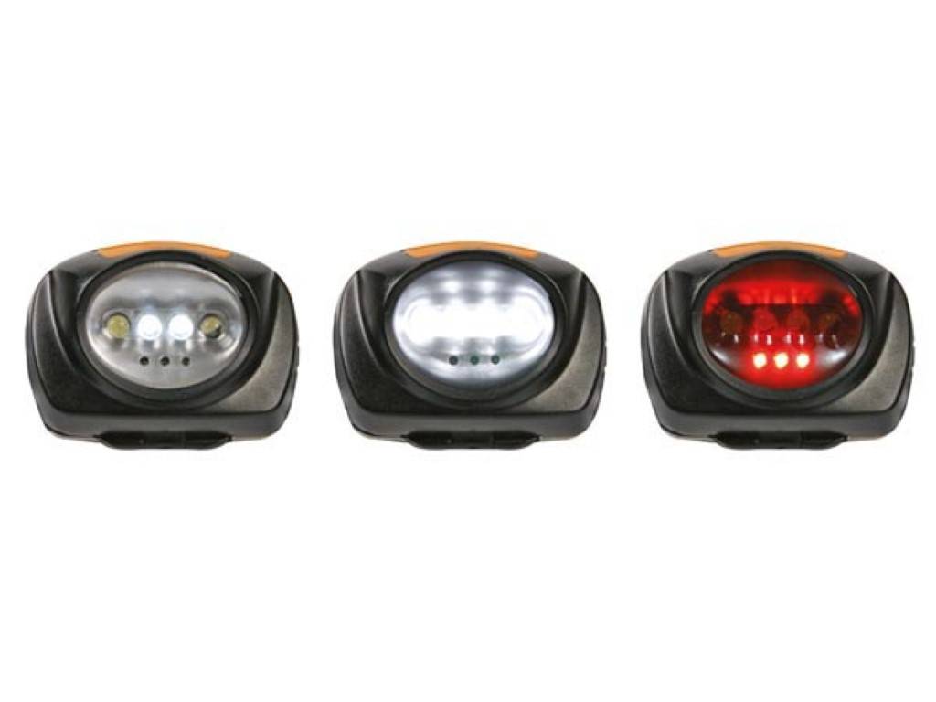 2-in-1 STIRNLAMPE MIT 4 WEIßEN UND 3 ROTEN LEDs