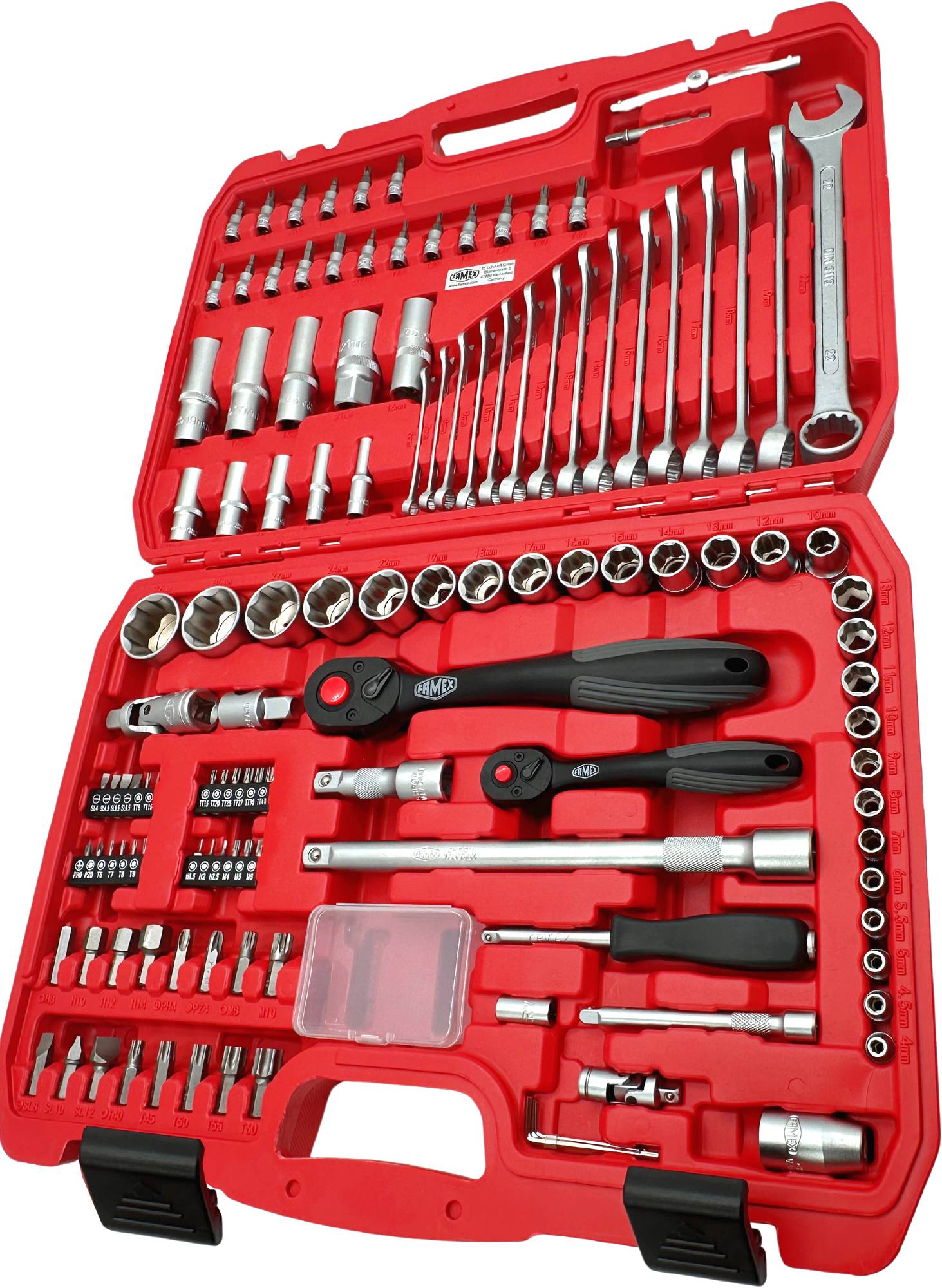 Steckschlüsselsatz FAMEX 568-44 - Ratschenkasten metrisch 1/4" (6.3 mm), 1/2" (12.5 mm) - 125-tlg