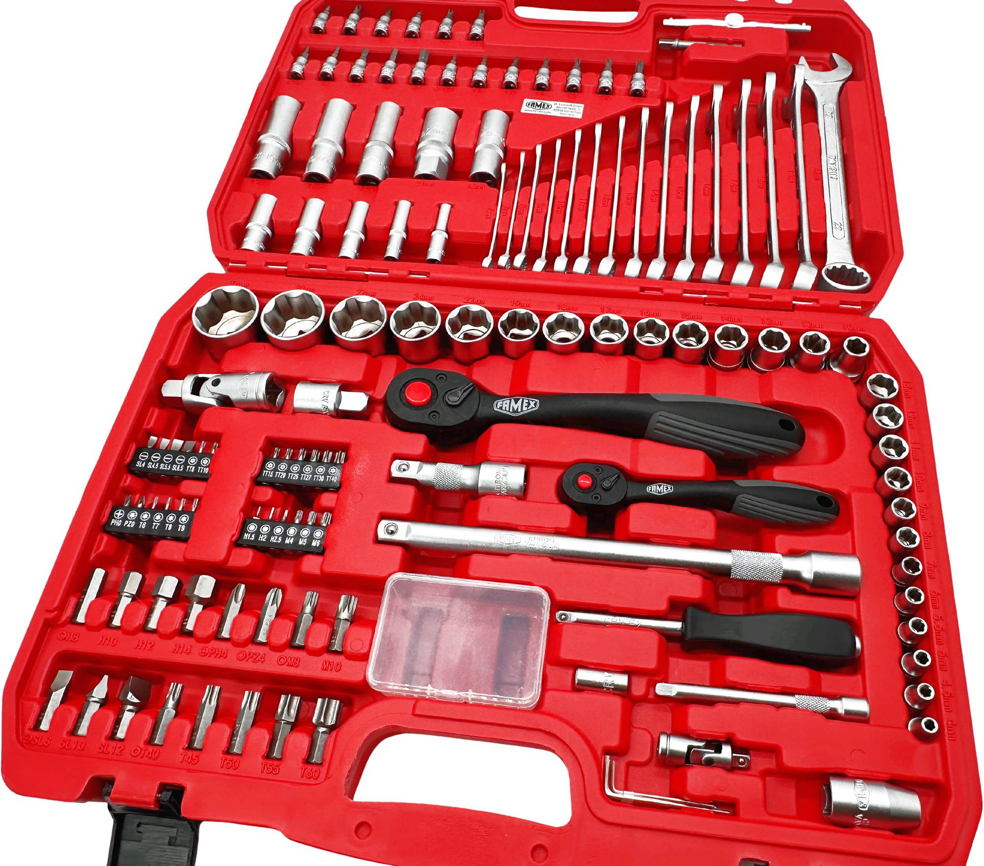 Steckschlüsselsatz FAMEX 568-44 - Ratschenkasten metrisch 1/4" (6.3 mm), 1/2" (12.5 mm) - 125-tlg