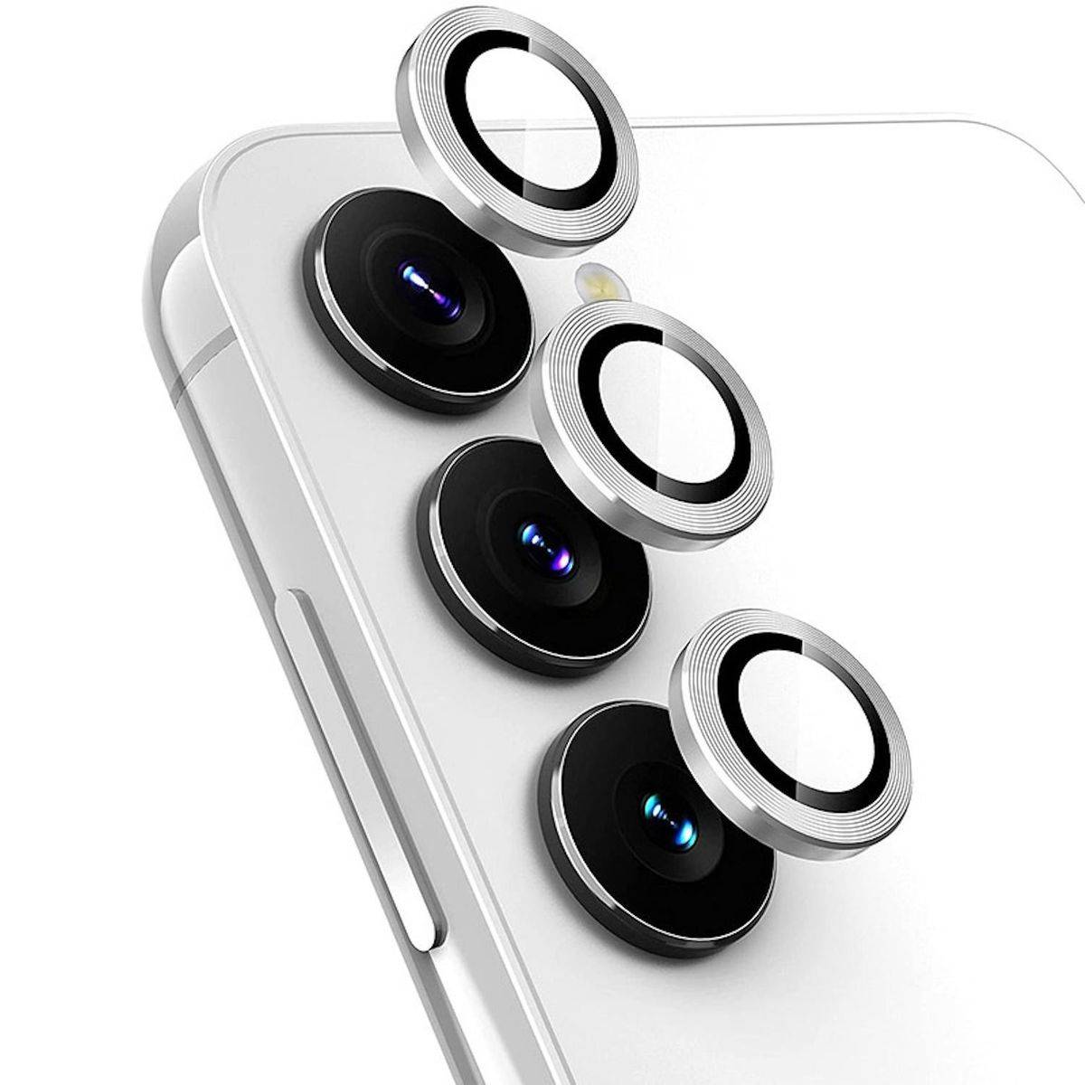 Für Samsung Galaxy A55 Aluminium Ring Kamera + H9 Hart Glas Silber