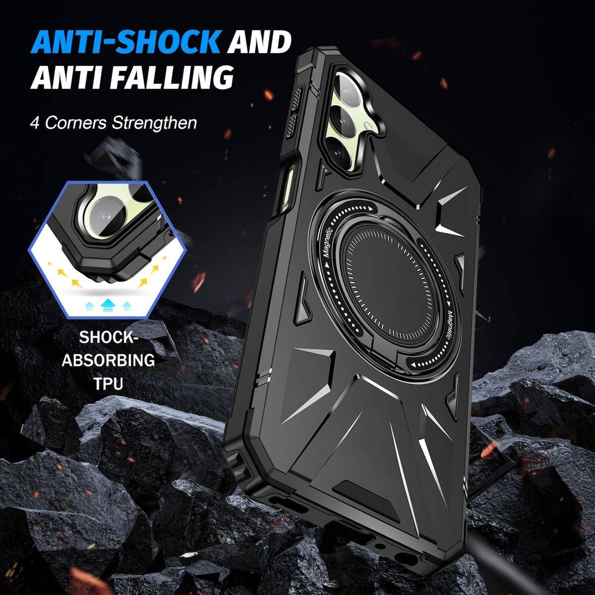Für Samsung Galaxy A24 4G / A25 5G MagSafe Schock Magnet Ring Schutzhülle Schwarz