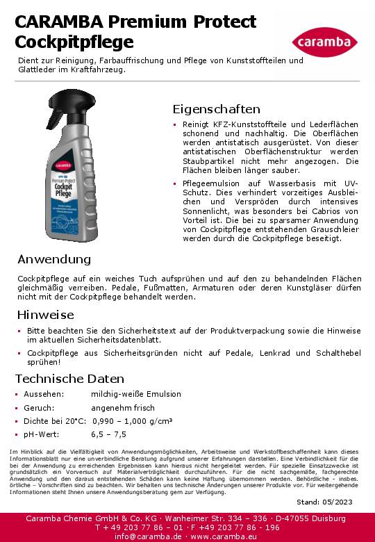 Cockpitpflege Premium Protect 500ml Sprühflasche CARAMBA