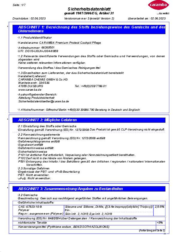 Cockpitpflege Premium Protect 500ml Sprühflasche CARAMBA