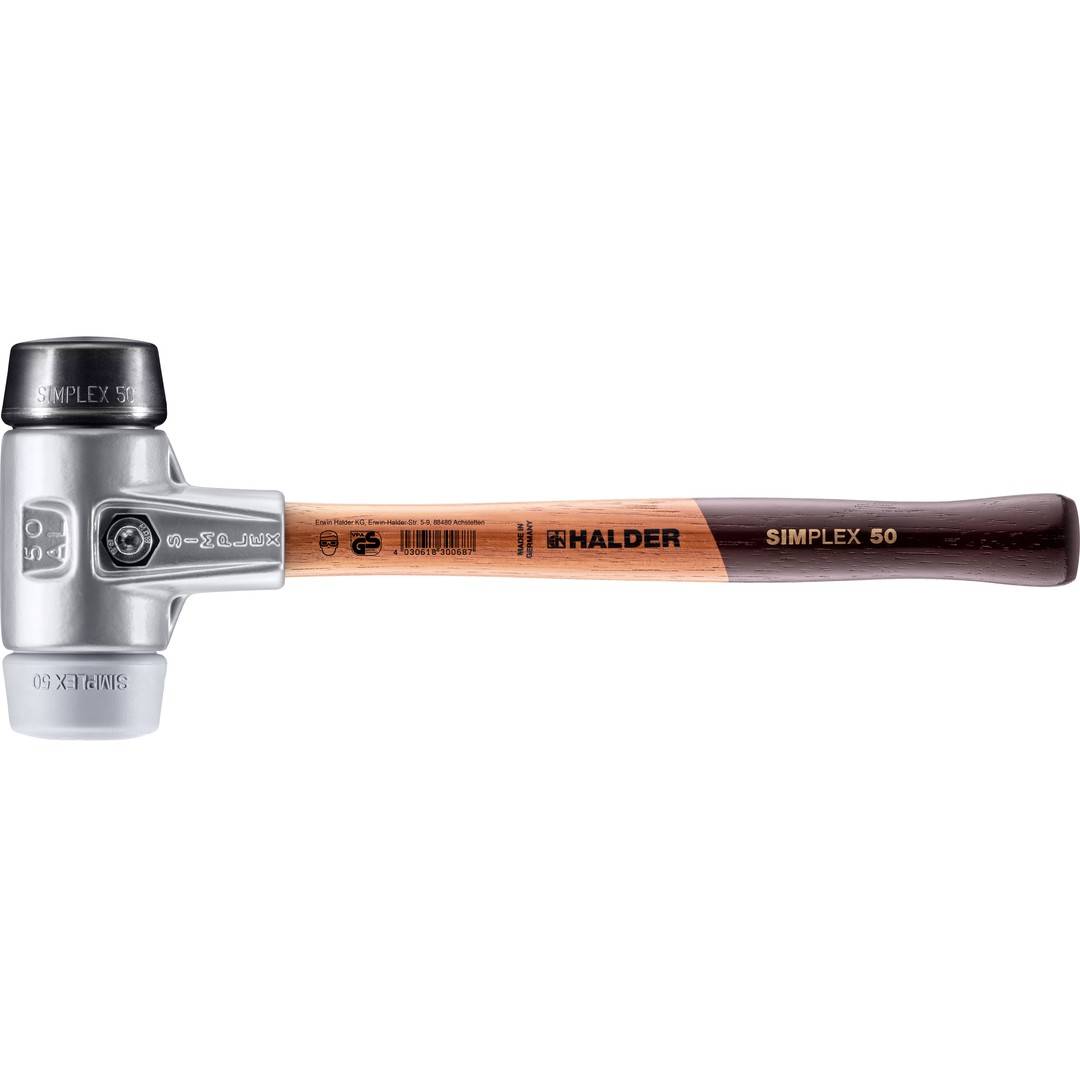 HALDER SIMPLEX Schonhammer Ø 50 mm Gummi / TPE-mid grau mit Aluminiumgehäuse